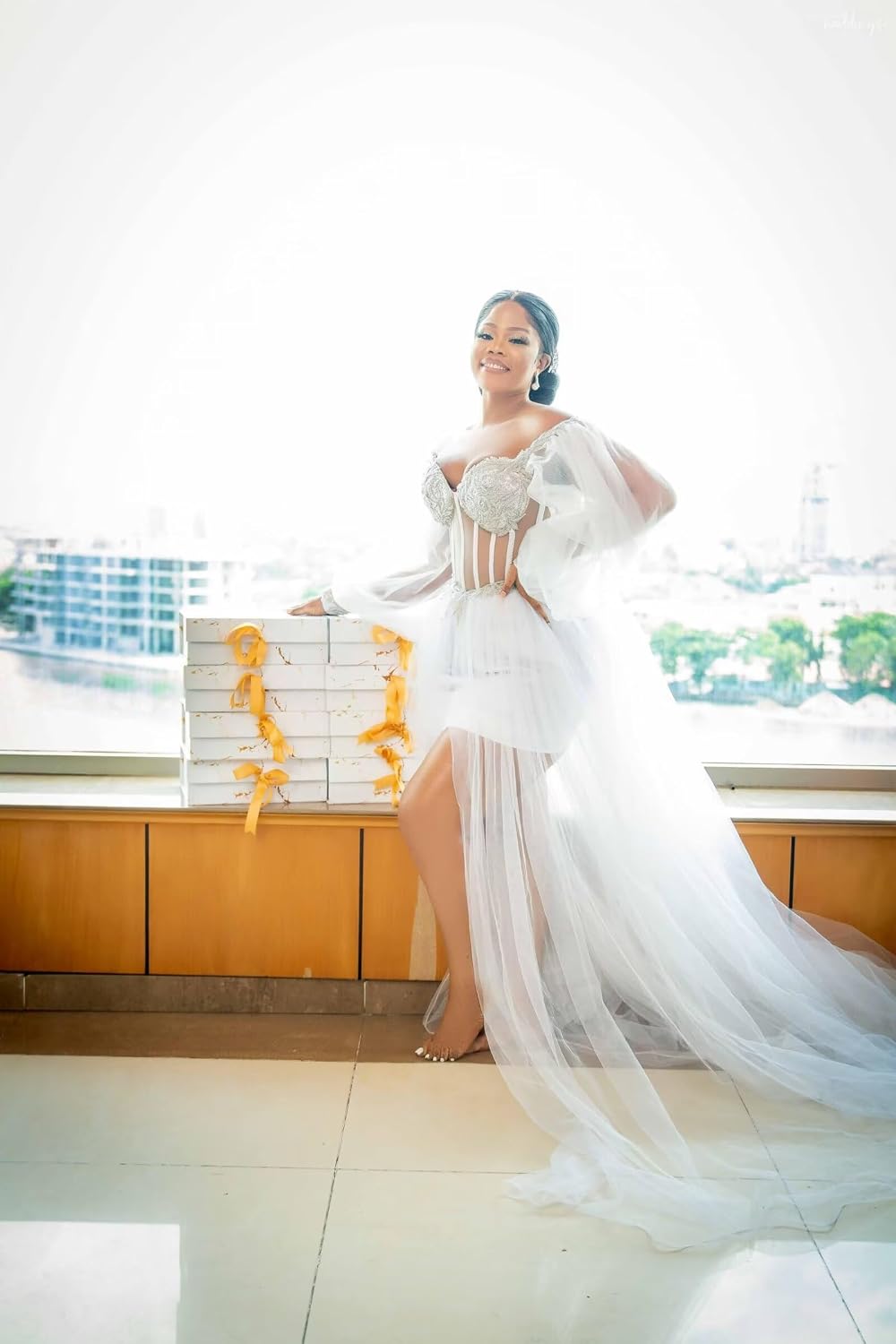 Sexy Wedding Dresses for Women Bride Nigeria Tulle Bridal Shower Dresses Robes Dress Off Shoulder Long Sleeve