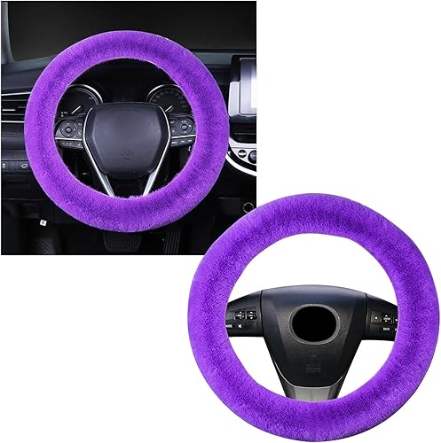 Miniatura 9 de Ziciner Funda mullida para volante, protector de volante de piel de lana suave de 15 pulgadas, fundas esponjosas para invierno cálido, accesorios de