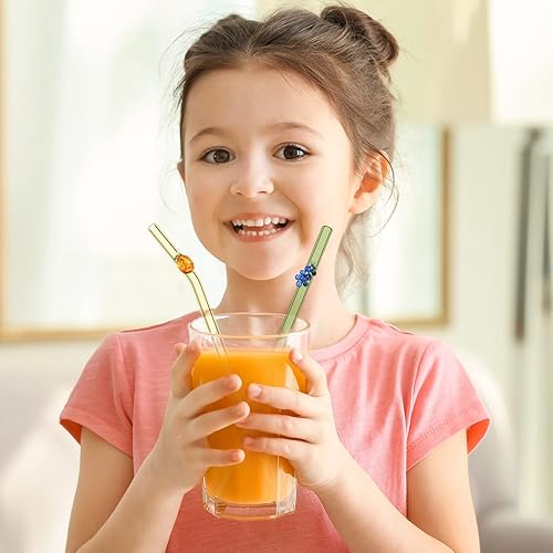 Miniatura 5 de 6 pajitas de vidrio con diseño reutilizables lindas pajitas para beber frutas de 0.311 x 0.315 in, decoraciones coloridas de recuerdos de fiesta