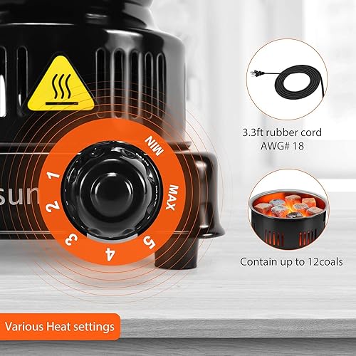 Miniatura 4 de Estufa eléctrica de carbón de coco, placa caliente aprobada por ETL, quemador de carbón duradero más rápido de 120 V ~ 600 W con mango desmontable,