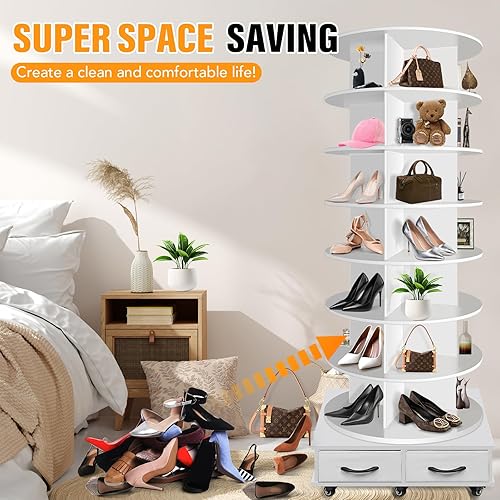 Miniatura 6 de La torre giratoria de 8 niveles contiene 2 cajones, estante giratorio para zapatos Lazy Susan, 360 estantes giratorios para zapatos, carrusel