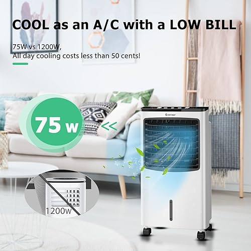 Miniatura 4 de Ventilador de aire acondicionado, portátil 3 en 1, ventilador y humidificador con caja de hielo, temporizador de 7.5 horas, ultra silencioso,
