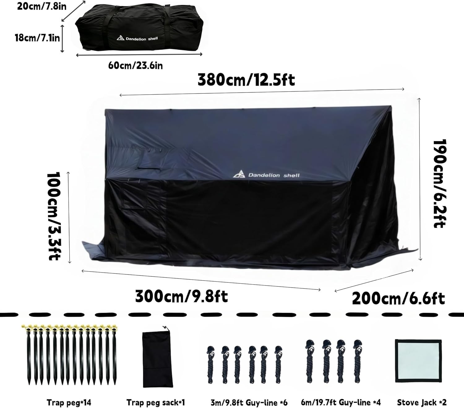 Hammock Hot Tent Black for 2-3 Person with Portable Camping Tent Wood Stove