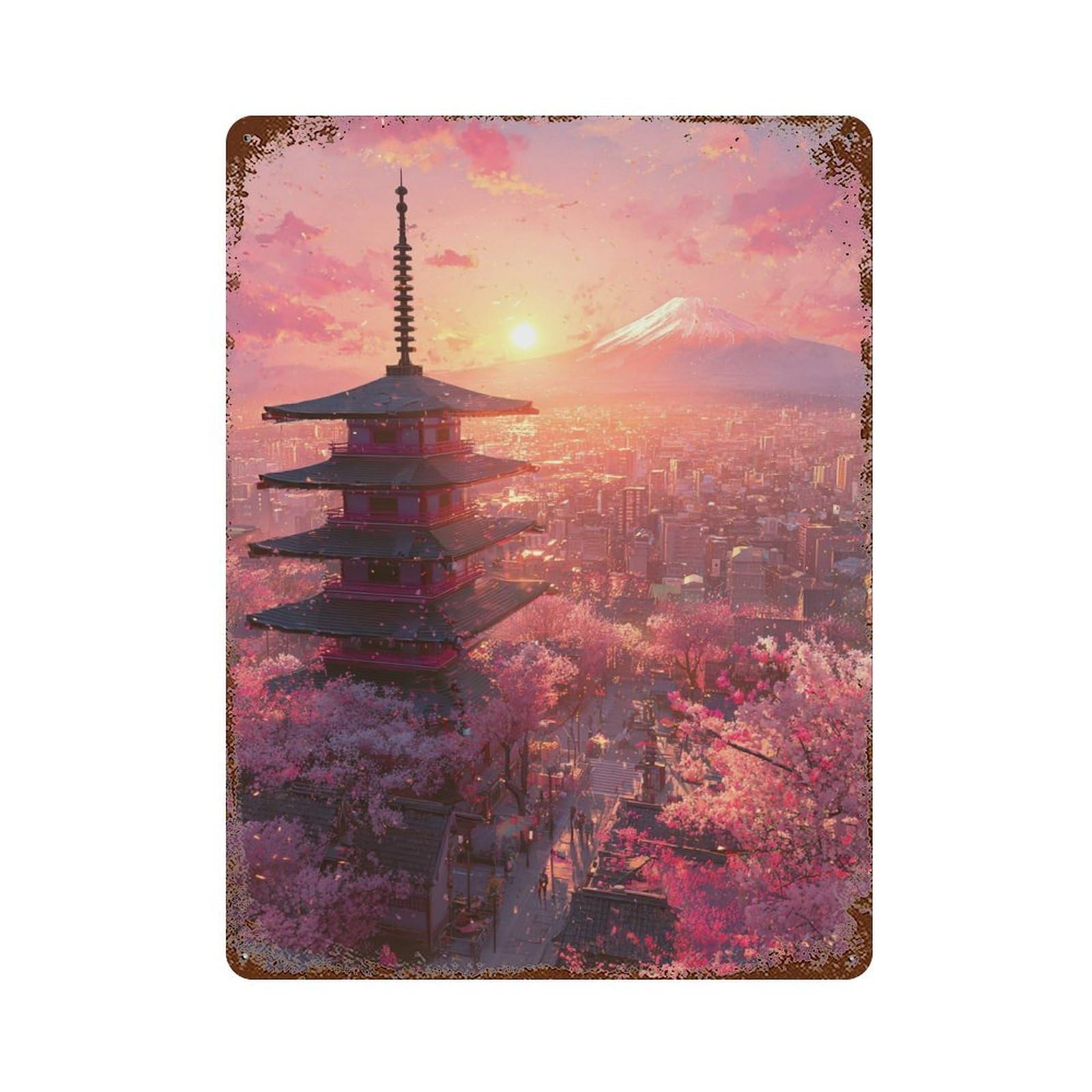Cherry Blossom Festival in Tokyo Decorative Tin Sign 15.7"x11.8", Farmhouse Wall Decor for Garage, Bar And Workshop Decor