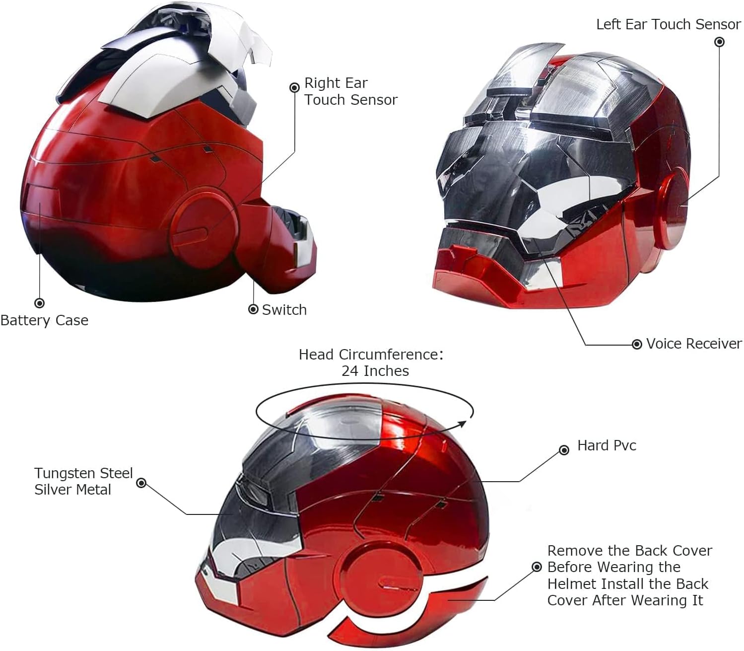 Iron-man MK 5 Helmet Wearable Electronic Open/Close Iron-man Mask Kids Toys Birthday Christmas Gift Silver