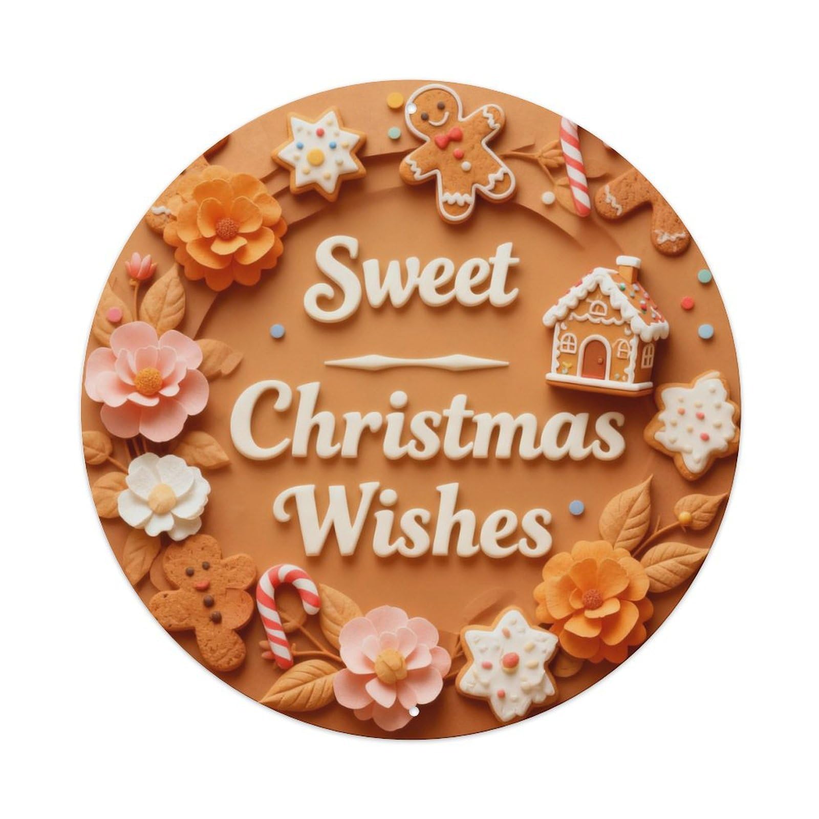 Gingerbread Christmas Round Wall Plaque Metal Tin Sign Plaque