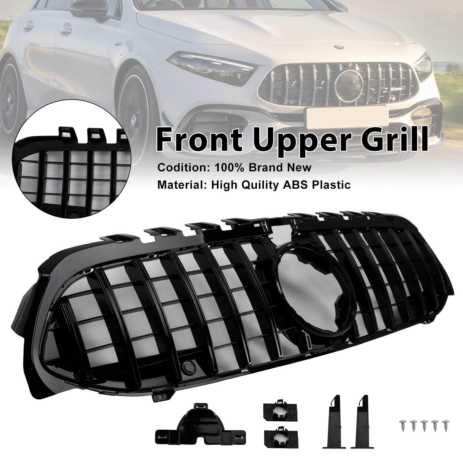 Griglia paraurti Anteriore GT-Style Front Bumper Grille Fit for Mercedes Benz A-Class W177 2019-2023 Black (No Logo)