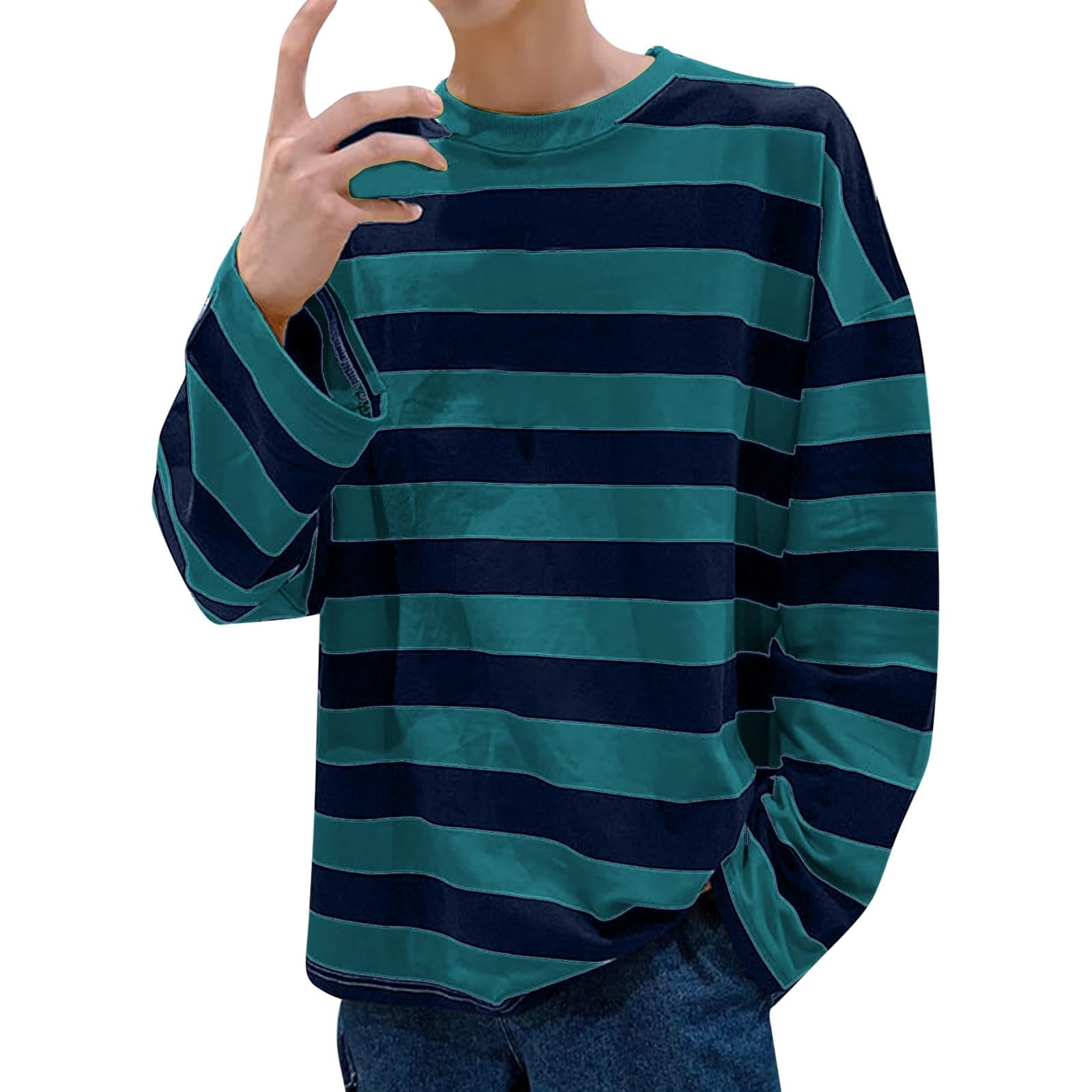 Striped Shirt Men Women Red White Long Sleeve T-Shirt Carnival Long Sleeve T-Shirt Horizontal Stripes Wide Stripes Fine Stripes Crew Neck Leisure Top Striped Shirt Fancy Dress Costumes, Green-12, L