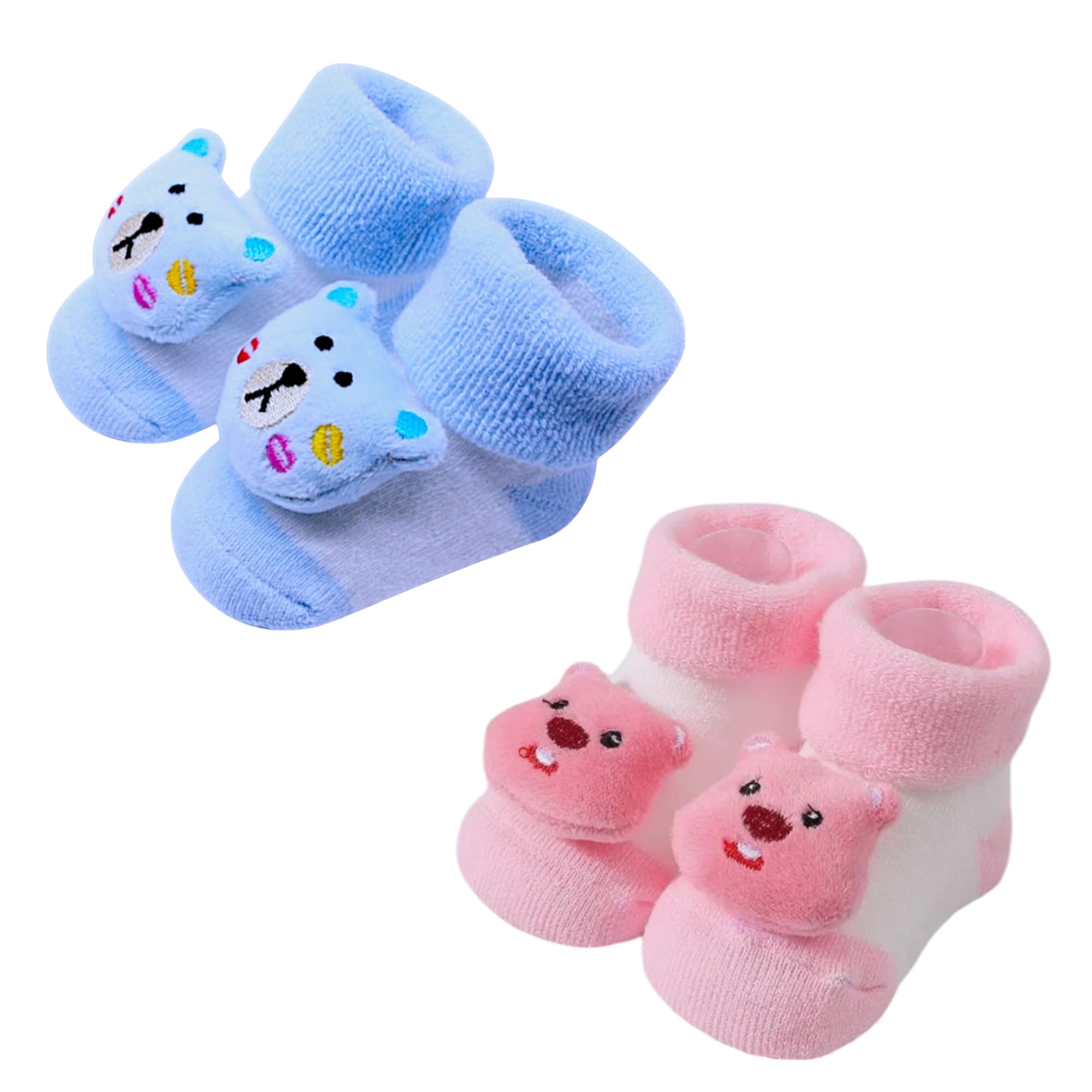 Unisex Baby Booties | Pack of 2 Soft Warm Infant Socks | Anti-Slip First Walking Shoes for 0-6 Months | Cute Cartoon Plush Booties for Baby Boys & Girls | Winter Prewalker Socks-image-20