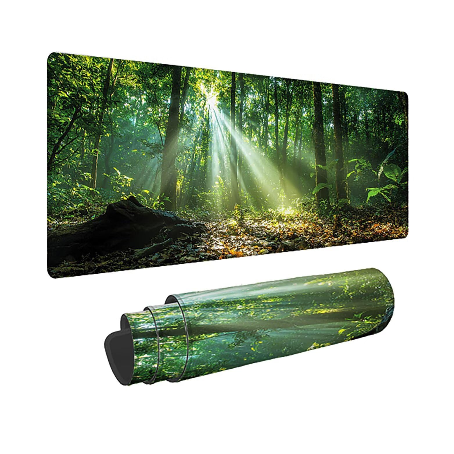 Podkładka pod mysz, podkładka XXL las krajobraz, podkładka do gier - 1200 x 600 x 3 mm - podkładka na biurko z antypoślizgową gumową podstawą, podkładka pod mysz z wszytymi krawędziami do komputera PC