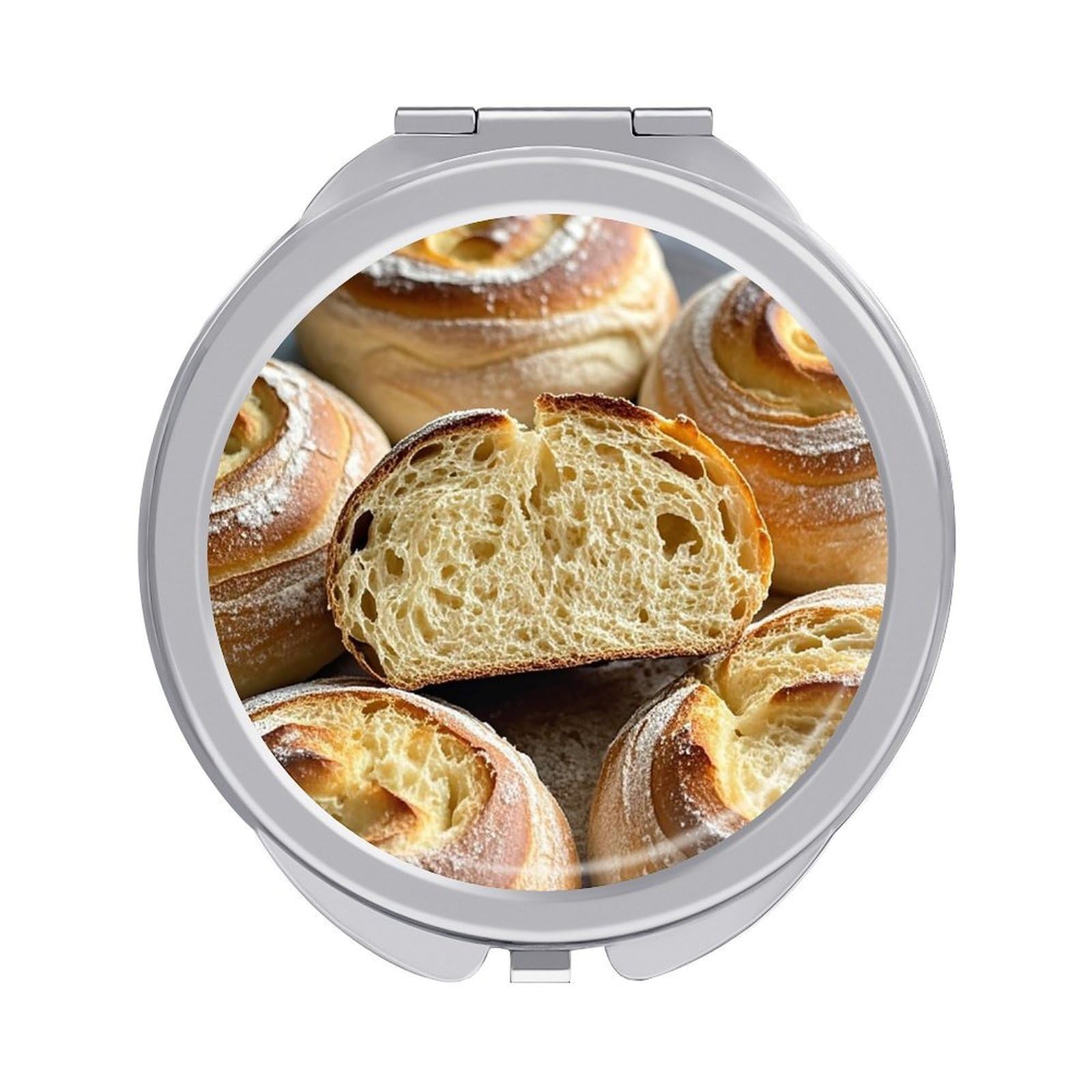 FekiLoot Painted Bread Compact Mirror for Purse Portable Travel Makeup Mirrors Metal Magnifying Pocket Mirror Double Sided Small Handheld Mirrors for Women Travel Essentials