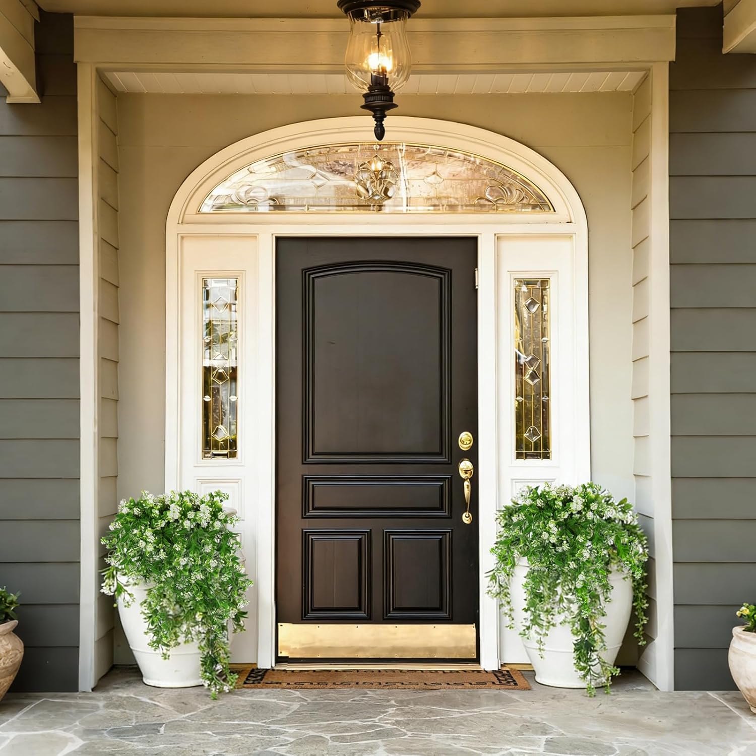 RECUTMS 2Pcs Artificial Hanging Flowers for Outdoor Decoration Fake Hanging Plants Faux White Flowers Artificial UV Resistant Plastic Greenery Vines Ivy for Outdoor Indoor Garden Party Decor(White) - Image 2