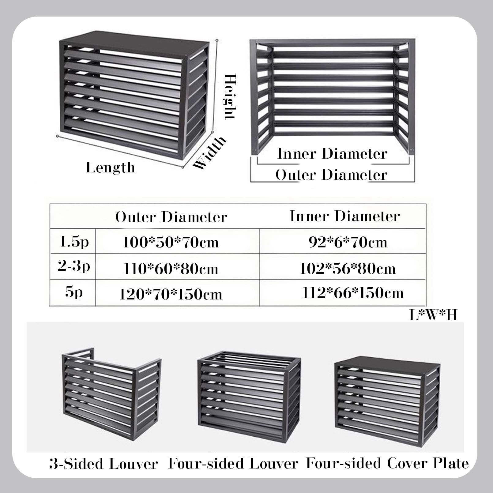 Aluminiowa osłona klimatyzatora - ochrona zewnętrzna dla jednostek centralnych redukcja szumów żywica pogodowa pasuje do drewna B-100 * 70 * 50 (1,5 szt.) - i design