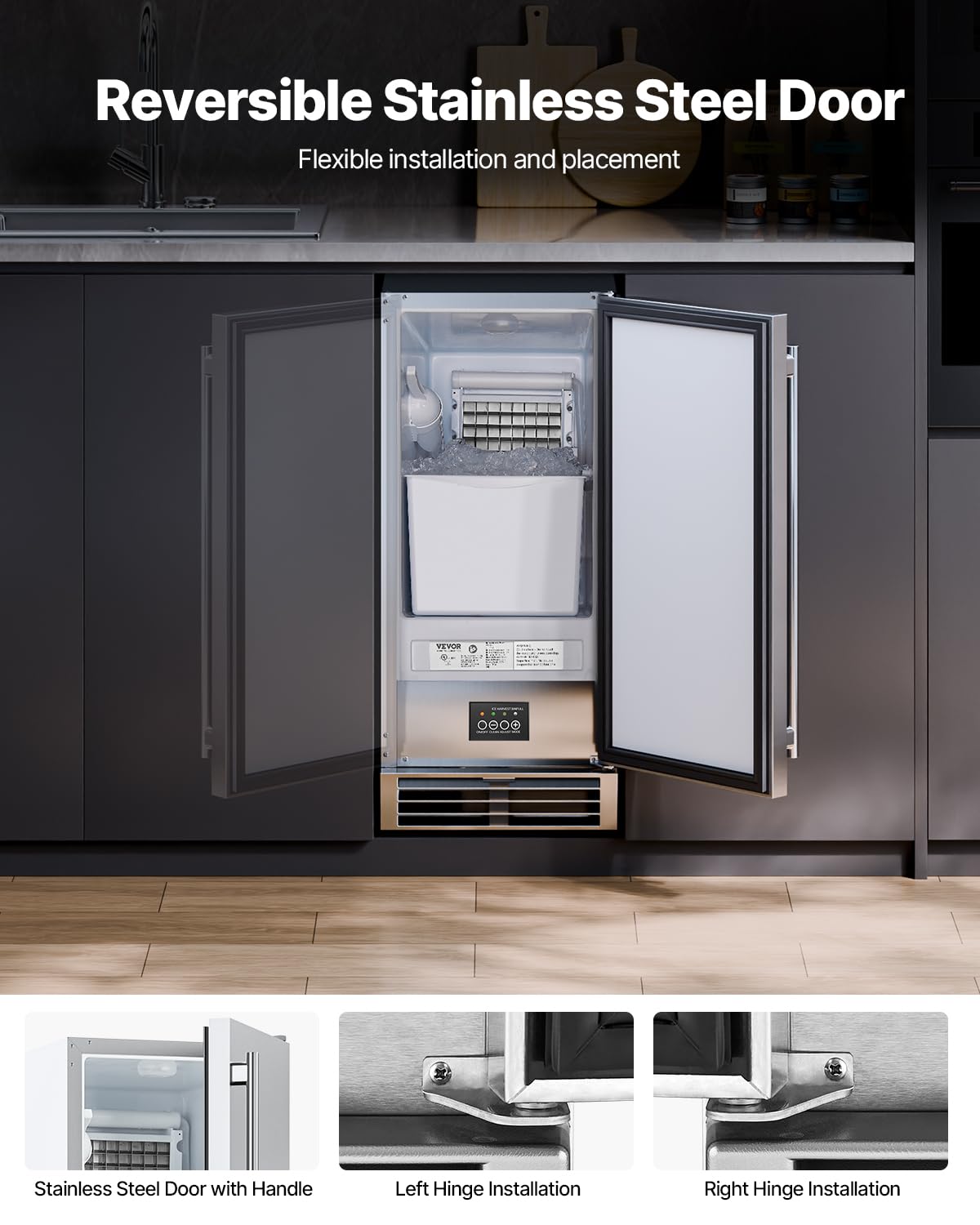 VEVOR Under Counter Ice Maker Machine, 50 Lbs/Day Built in Undercounter Ice Maker with Reversible Door, Stainless Steel, Freestanding Ice Make for Restaurant, Outdoor Kitchen, Terrace, Pool on Fridge.com