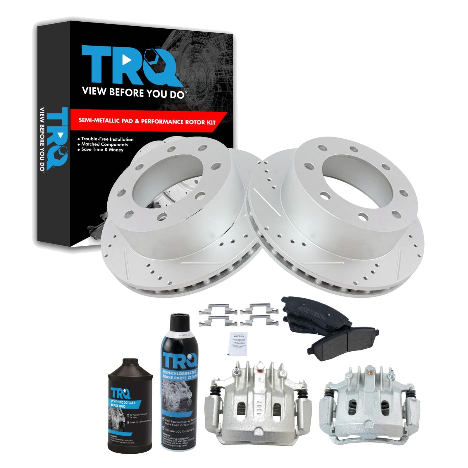 TRQ Performance Rear Brake Pad &amp; Rotor Kit Compatible with 2000-2005 Ford Excursion F-250 Super Duty F-350 Super Duty