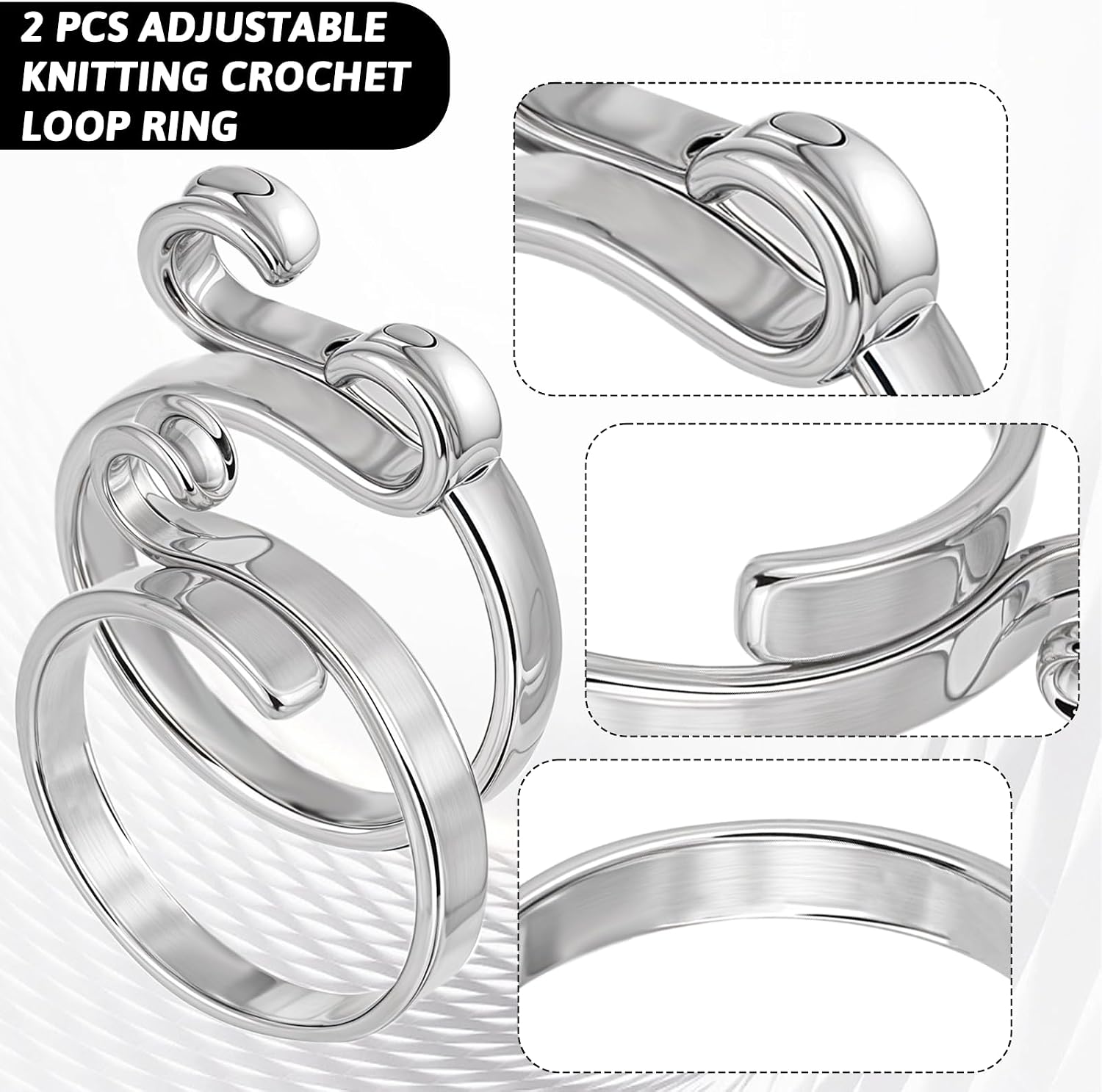 2 Pack Yarn Tension Ring for Crochet Adjustable Crochet Ring for Finger Braided Knitting Ring Handmade Crochet Tension Ring Finger Knitting Yarn Loop Tools for Crocheting Knitting