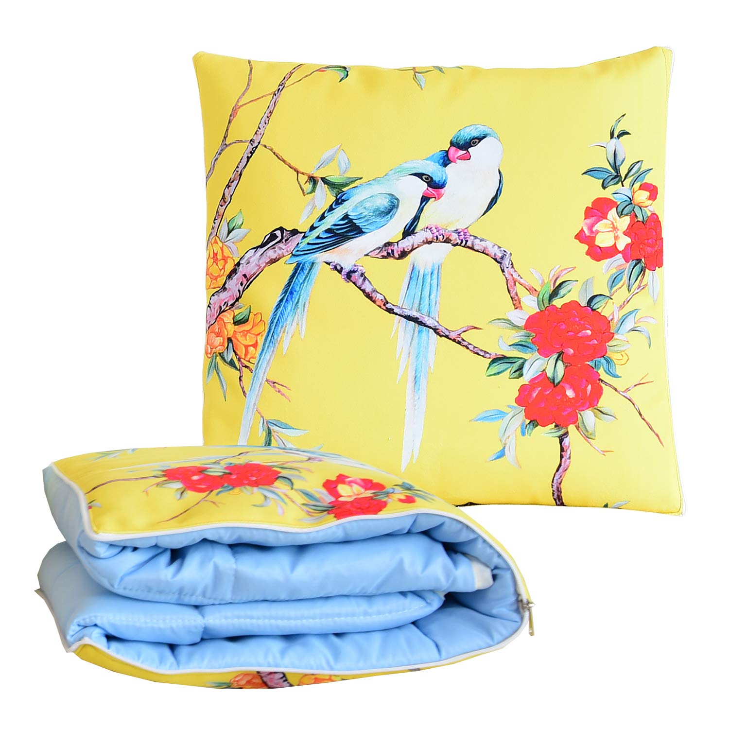 BlueHills Decorative Soft Cozy Couch Pillow Blanket Throw Quilt for Home Airplane Car Travel Movies Kids Beach Camping Blanket 63x43 inches Pillow 16X16 inches in one Home Décor-Love Birds-A011