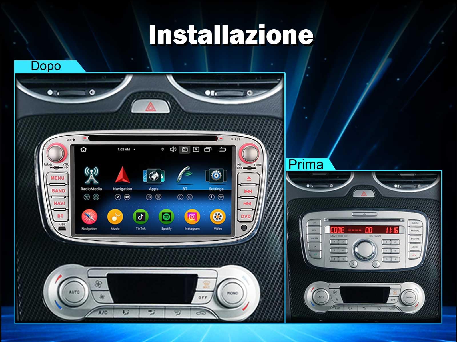 Erisin 8-Core 4GB+64GB Autoradio Android 16 GPS Navigatore per Ford Galaxy C-MAX Focus Mondeo S-MAX 7 pollici Schermo Supporto Bluetooth CarPlay Android Auto WiFi 4G DSP CD DAB+ USB RDS OBD2 Canbus