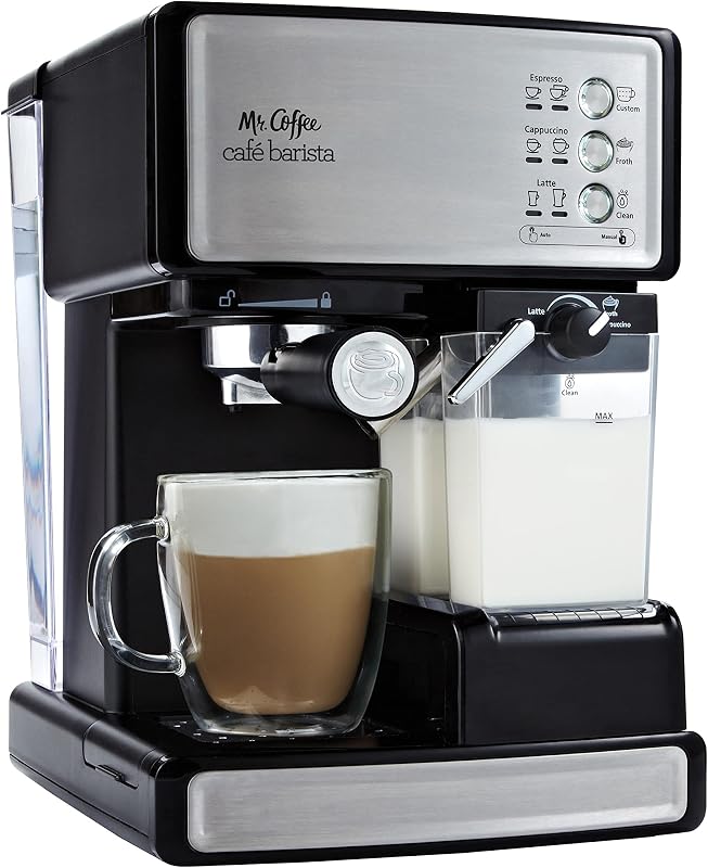 Mr. Coffee Cafetera Espresso y Capuchino Cafetera Programable de Acero Inoxidable con Espumador de Leche Automático Bomba de 15 Bares Ideal para Baristas Caseros