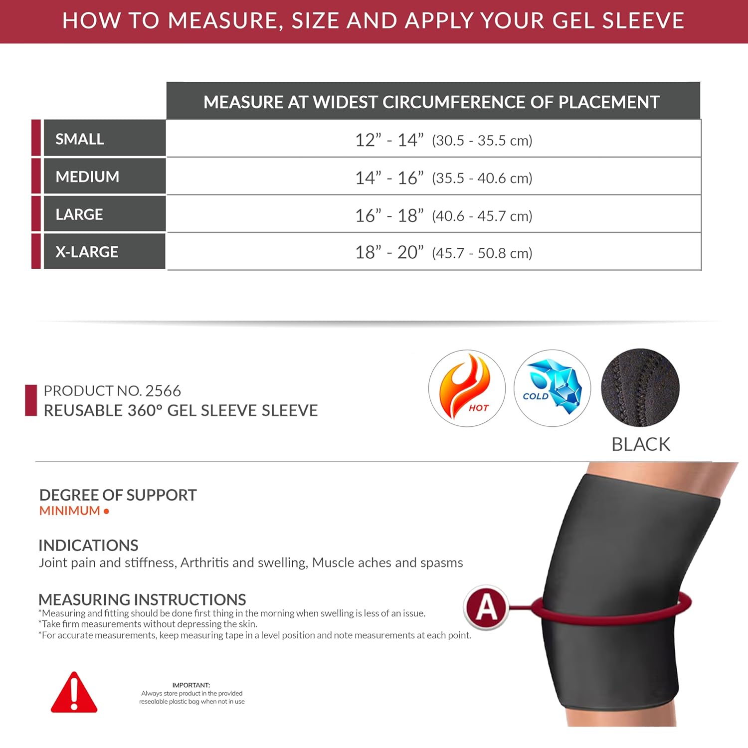 OTC Multi-Use Reusable 360 Degree Gel Sleeve for Thigh, Knee, Arm, Elbow or Calf, Hot or Cold Compression for Back Pain Relief, Large