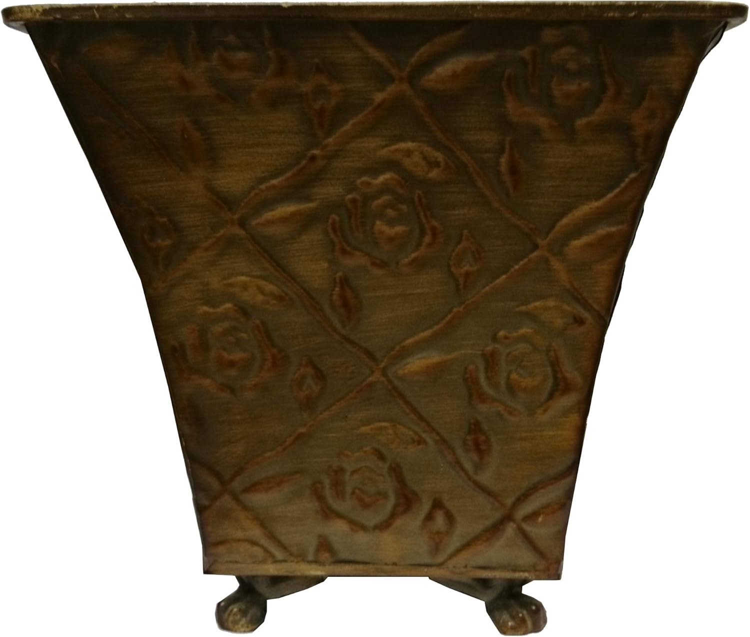 Admired By Nature Light Moss Green Floral Design Tin Planter Pot with Hard Liner - Vintage Antique Floral Design - for Home Decor, Gardens, Organization, Plants