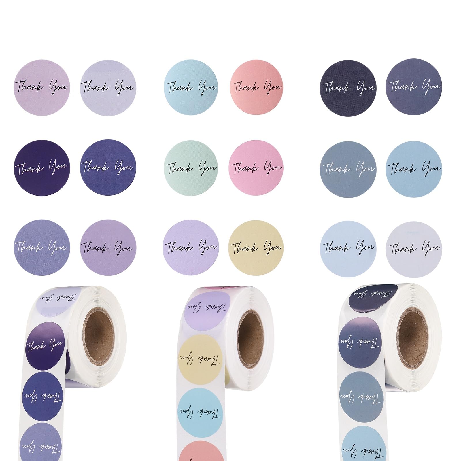 PATIKIL 1500Pcs Thank You Stickers, 1" Round Self-Adhesive Envelopes Seal Labels for Crafts Small Business Invitation Cards Wedding Gift Tag Packaging, Purple/Soft/Blue Colorful Tone