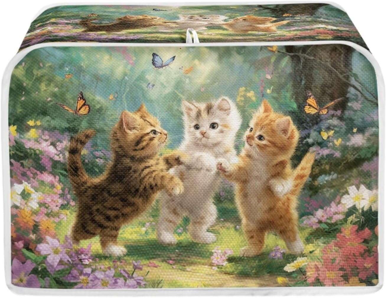 Cute Cat Print Toaster Oven Dust Cover Flower Butterfly Print Bread Maker Machine Covers Decorative Kitchen Small Appliance Cover Suitable for Most 4 Slice Toasters