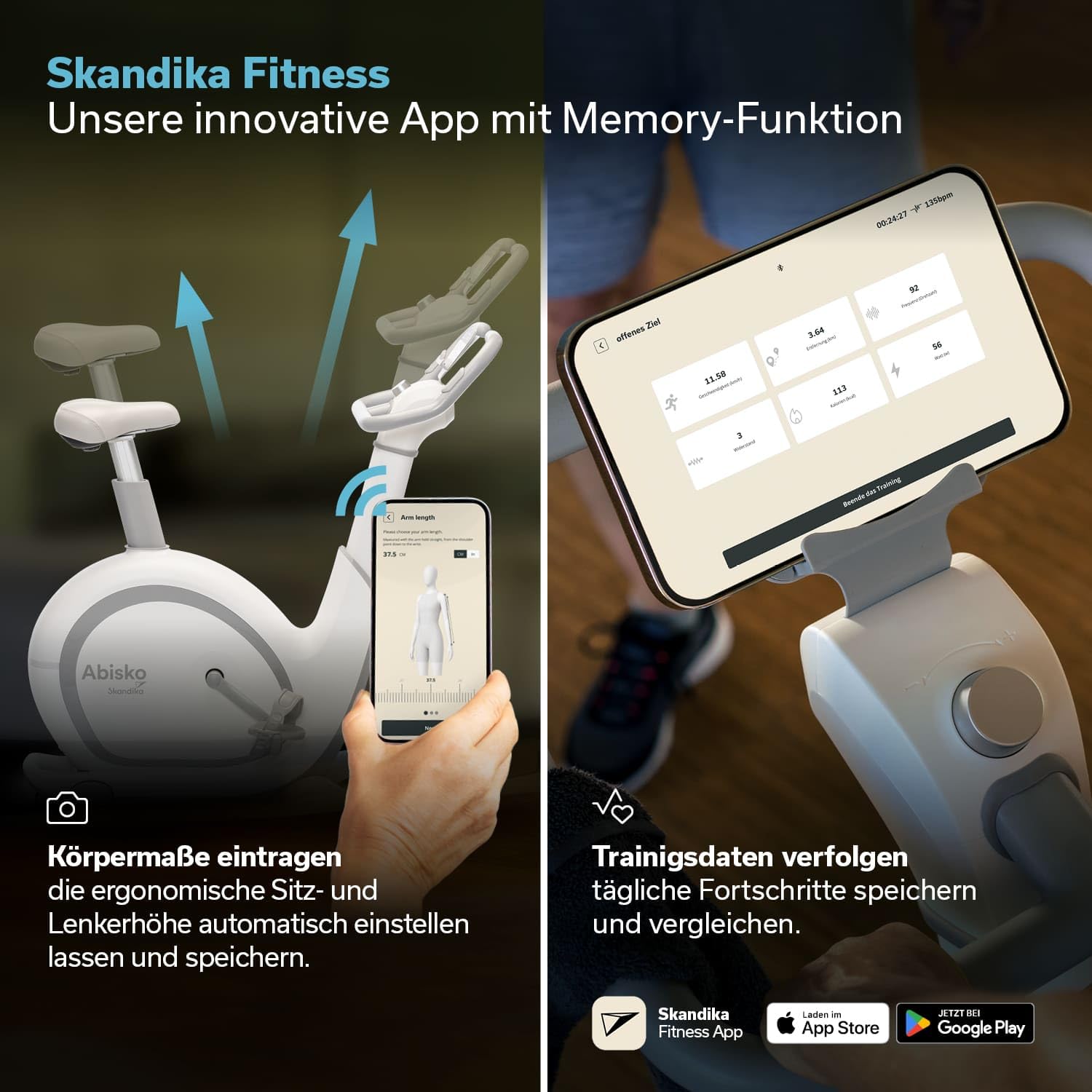 Skandika Ergometer Abisko Weltneuheit | Premium EMS-Widerstand, Smarter Heimtrainer App Steuerung, Automatische Lenker & Satteleinstellung, 36 Widerstandsstufen | Fahrrad Hometrainer für Zuhause