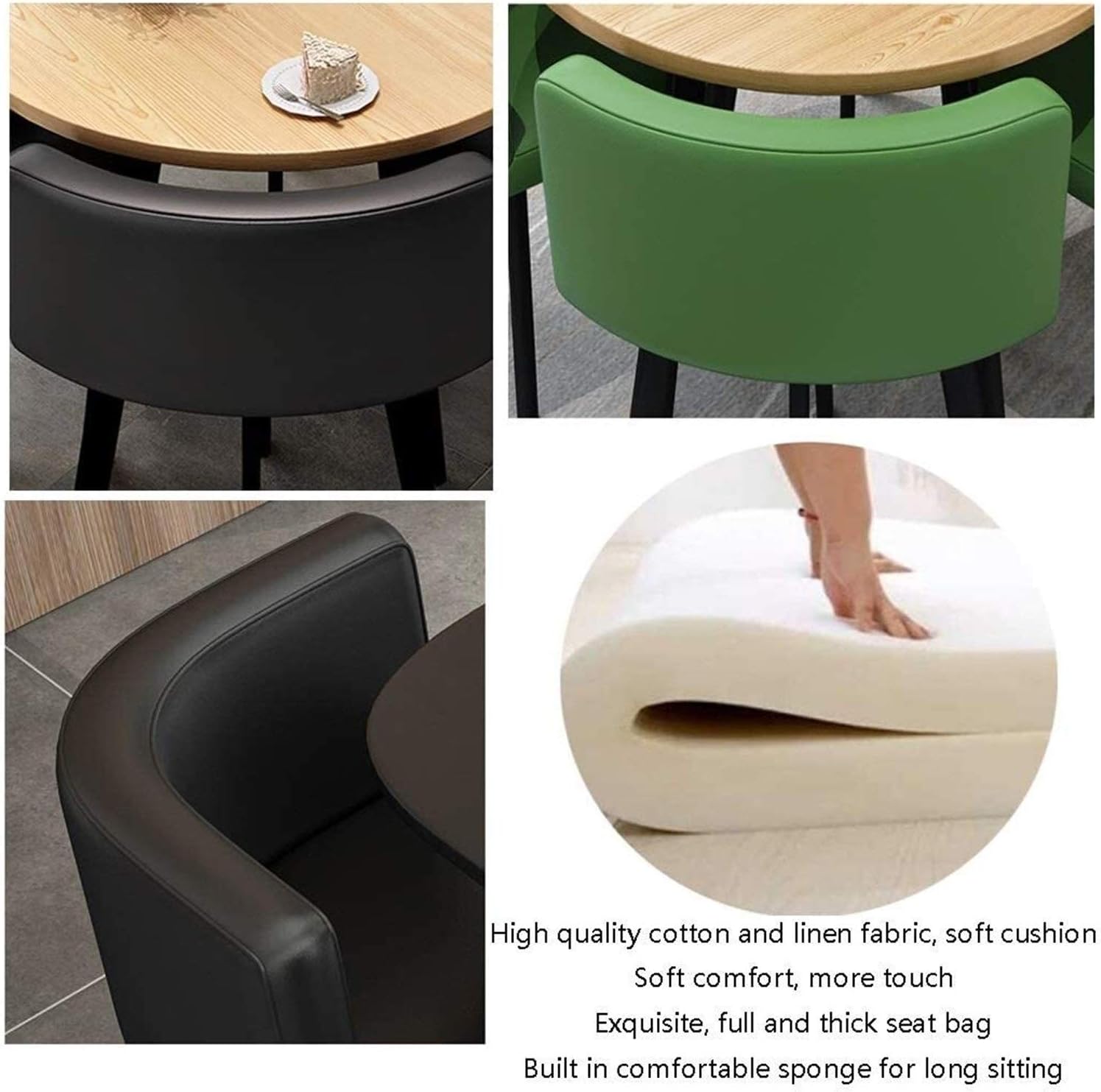 Living Room Leisure Tables and Chairs Dining Table And Chair Combination Nordic Modern 5Piece Set 80cm Solid Wood Round Table 1 Table 4chairs Thick Metal Legs Bedroomo (Yellow Round table)