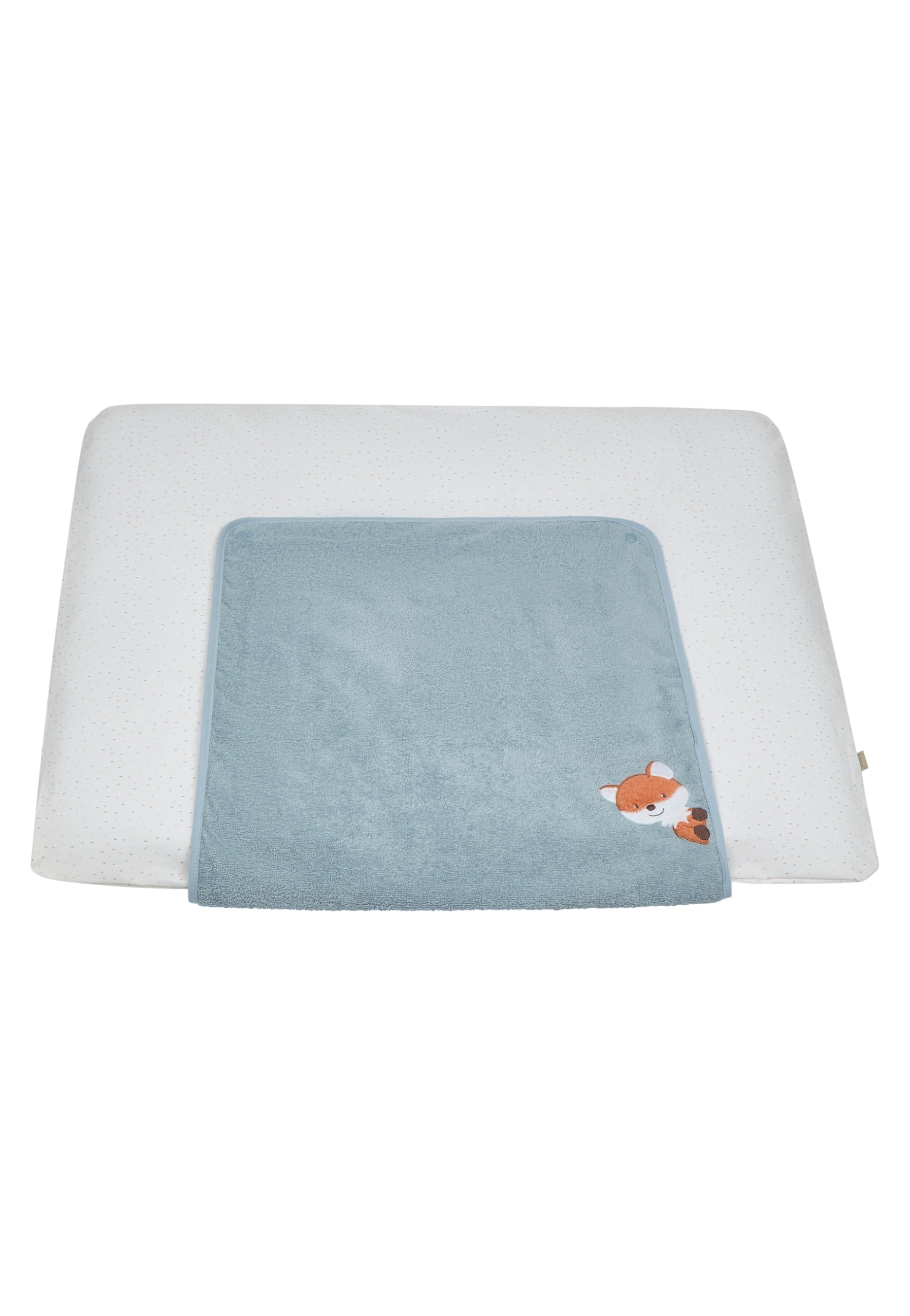 Sterntaler Wickelauflagenbezug Fuchs Filou 80x90cm - saugfähige Baumwolle mit abtrennbarem, wasserundurchlässigem Frottee-Mittelteil - niedliche Applikation - Baby Zubehör für Wickeltisch, graublau