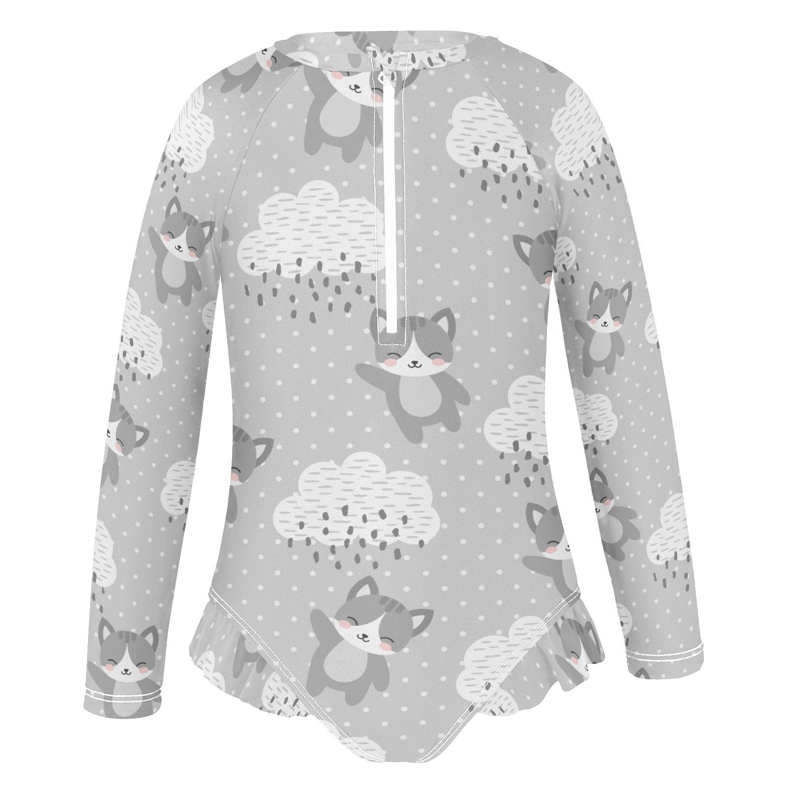 Ollabaky Baby Girls Long Sleeve Swimsuit Cat Happy Cute Kitty One Piece Bathing Suit Rash Guard UPF50+ Toddler Girl Swimwear, 4T Multi