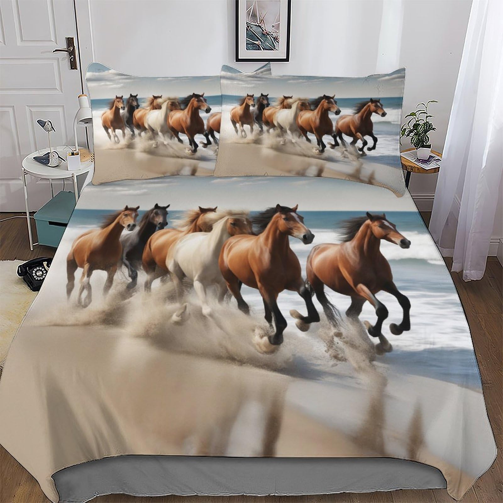 Housse de couette cheval 3D avec fermeture éclair literie douce 3 pièces