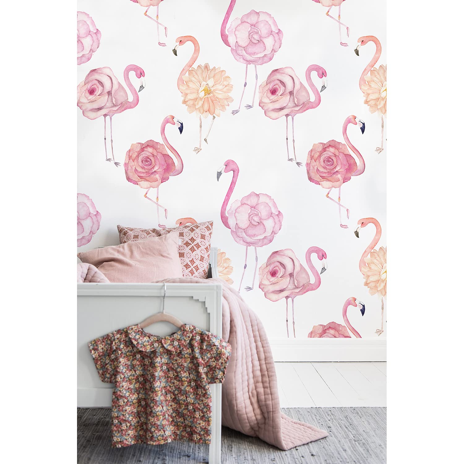 Fotomurale decorativo con acabado Magic-Stick y diseño exclusivo de rosas de flamenco de 250 cm