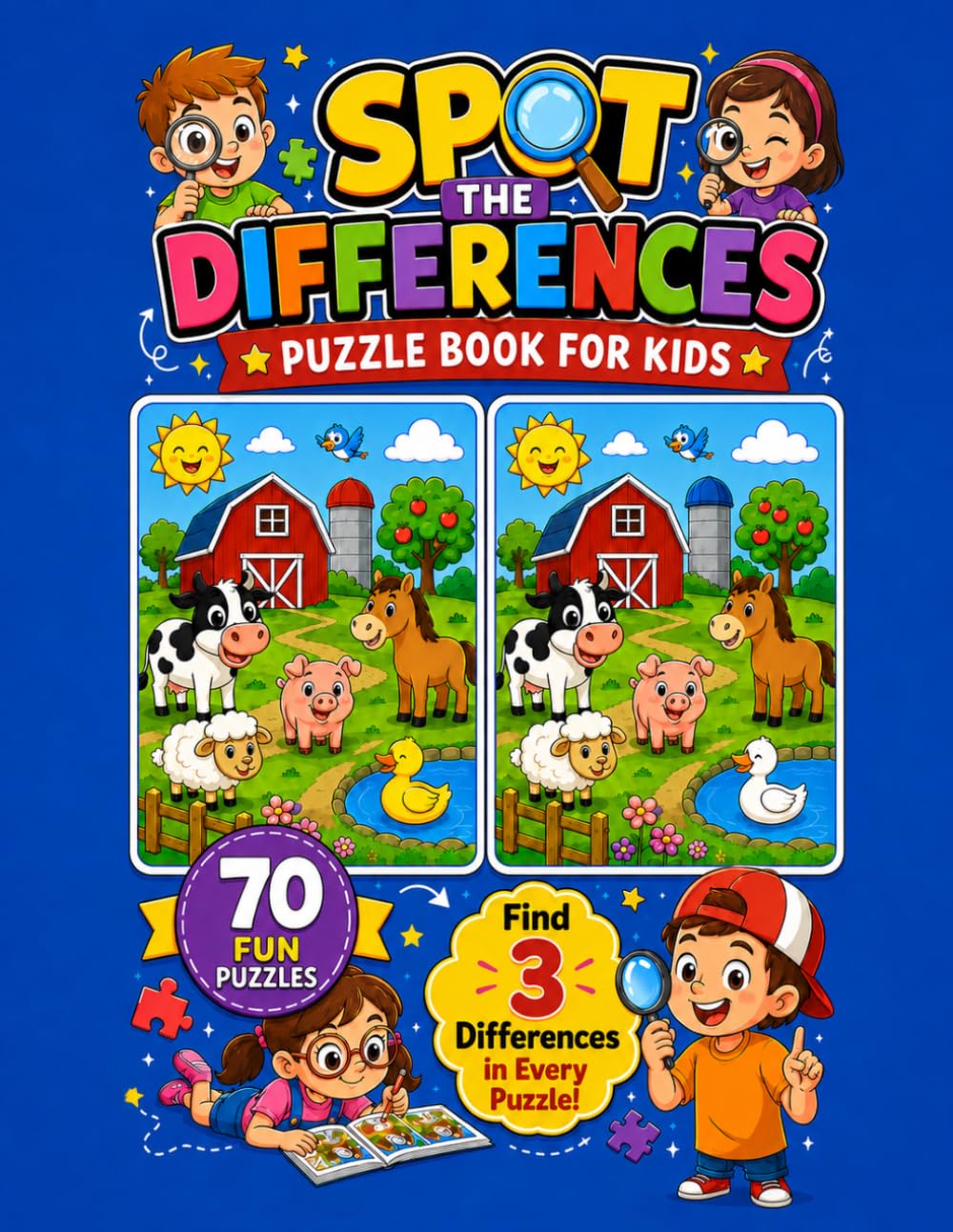 Spot The Difference Puzzle Book For Kids: Packed With Comical Characters and Playful Illustrations, This Book Offers a Fun Way to Sharpen Observation and Concentration Skills for Kids of All Ages.
