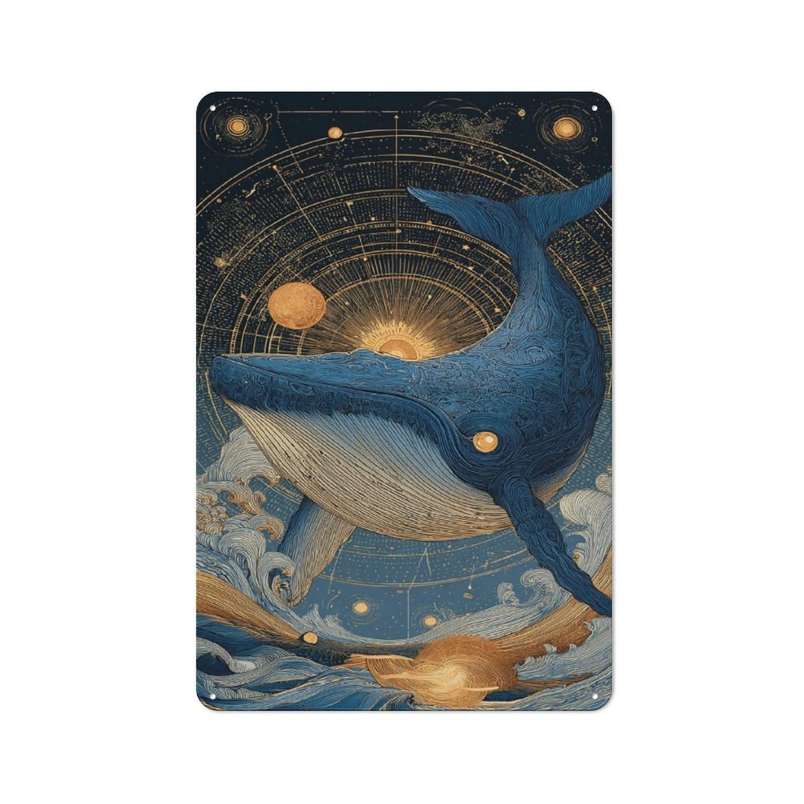 Junmoney Whale In Celestial Ocean Cafe Metal Sign 30X20cm, Shop Front Style Restaurant Wall Art For Takeaway, Bar, Kitchen Or Counter Area