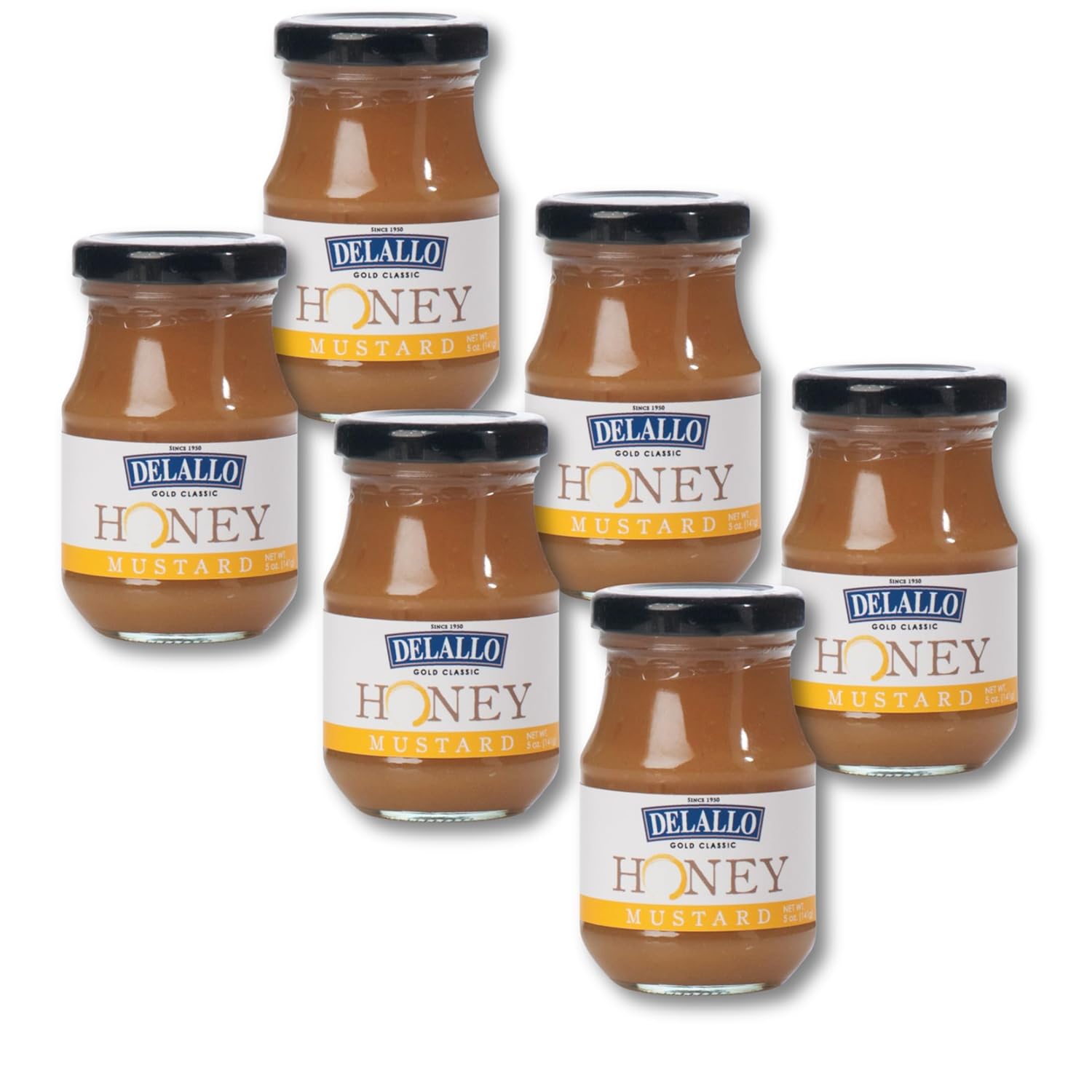 DeLallo Honey Mustard, Gourmet Condiment with Sweet and Tangy Flavor, Perfect for Dressings, Sandwiches, Dips, and Marinades, 5 oz Jar, (6 Pack)