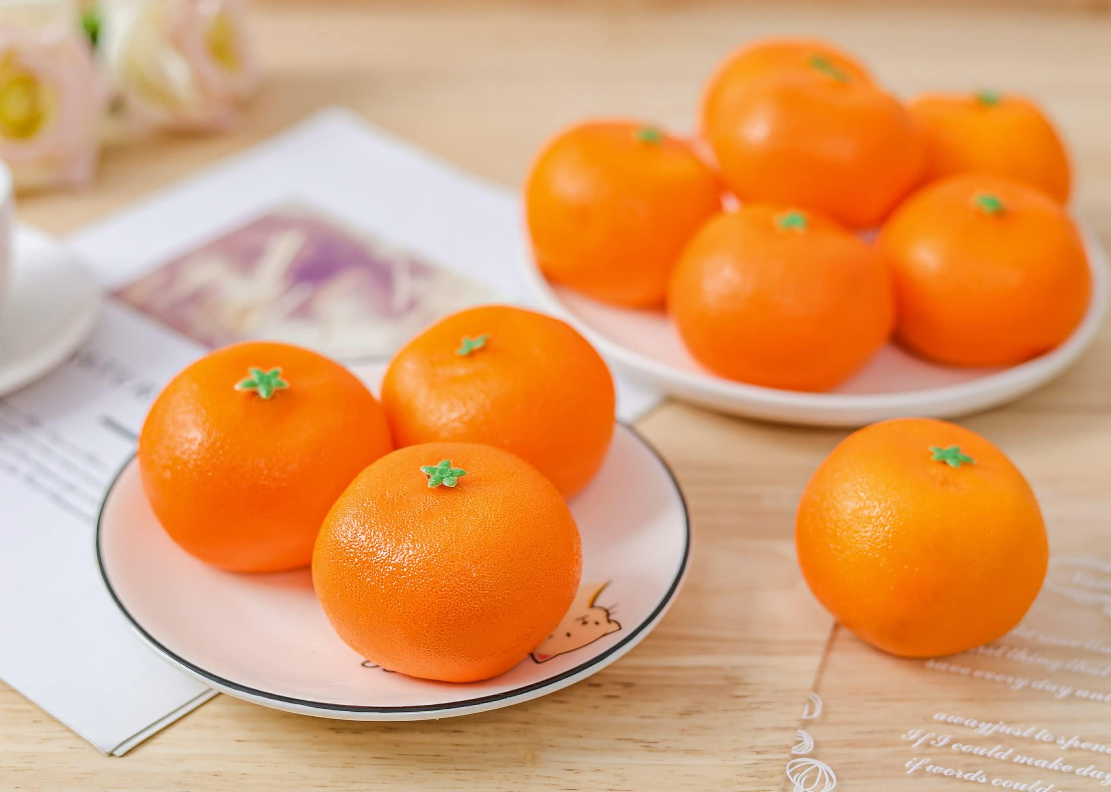 NALACAL 16 Pcs Artificial Oranges, Decorative Fake Oranges, Simulated Plastic Orange, Decorative Fruit Tray, Realistic Fake Fruit Oranges for Christmas Home Kitchen Festival Party Decoration