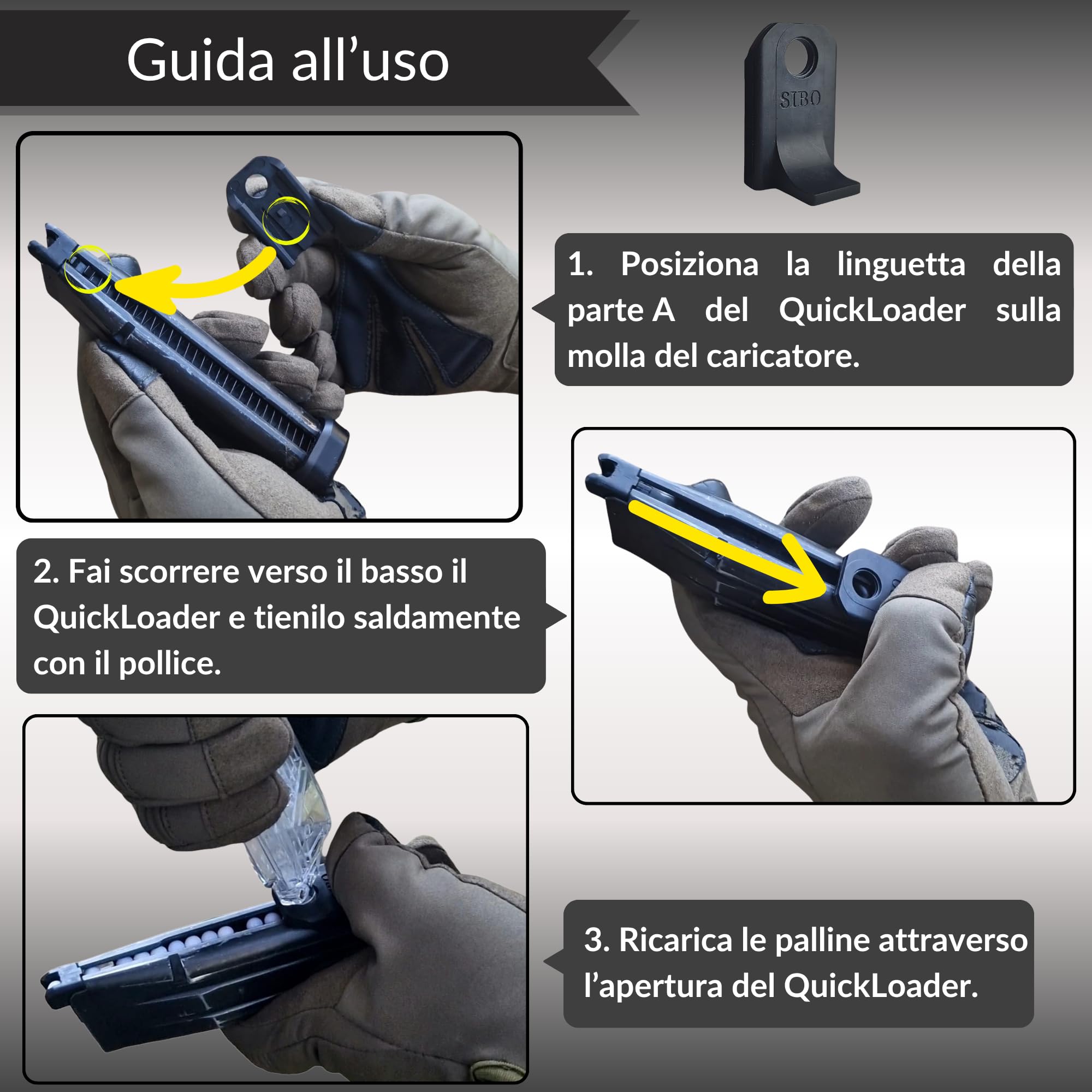 Sibo - Adattatore BB 6mm Caricatore Softair - Accessorio Speedloader per Pallini Bio 0,20 0,25 - Ricarica Rapida Replica Softair - Compatibile con Caricatori Airsoft