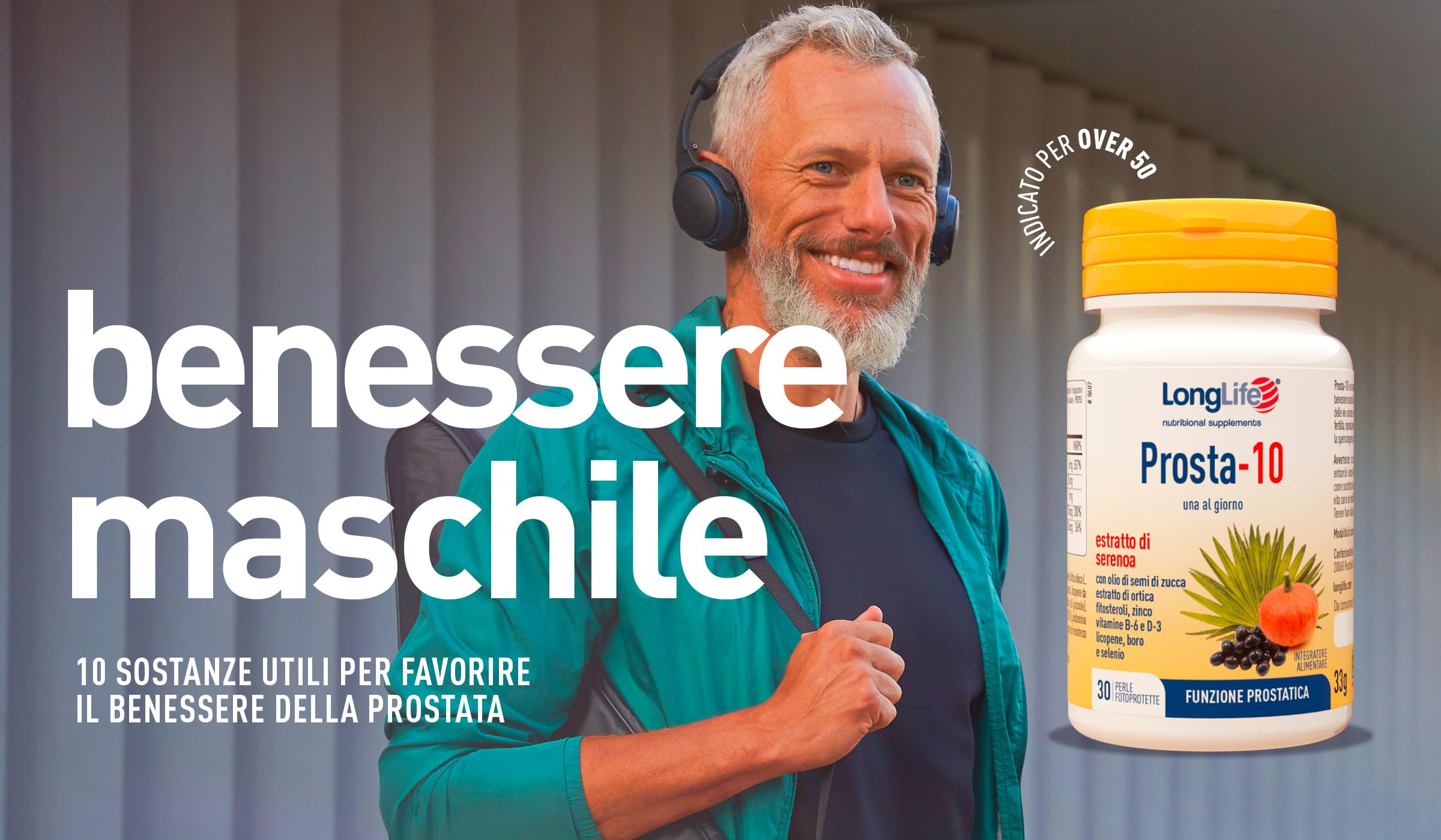 LongLife® Prosta-10 | Integratore di serenoa titolato all'85% in acidi grassi liberi | Con estratti vegetali e vitamine | Prostata e vie urinarie | 1 mese di trattamento | Senza glutine