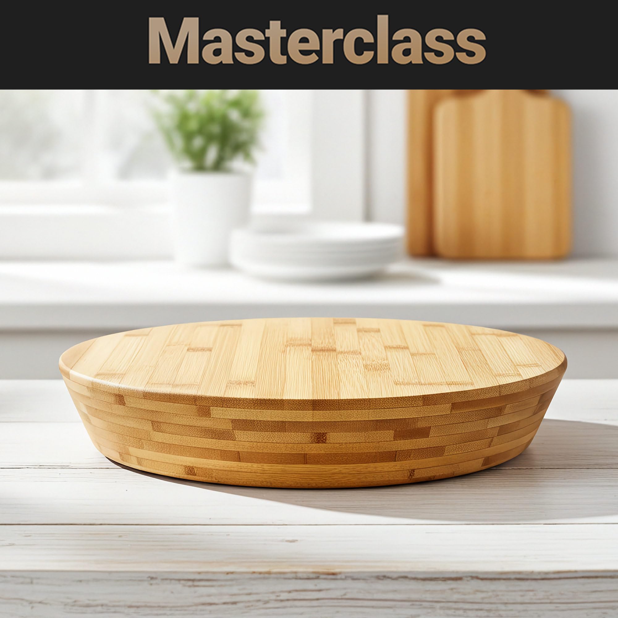 Butcherblock M, massives Schneidebrett aus 5 cm dickem Bambus-Holz, Durchmesser: 30 cm, 2.2 Kg