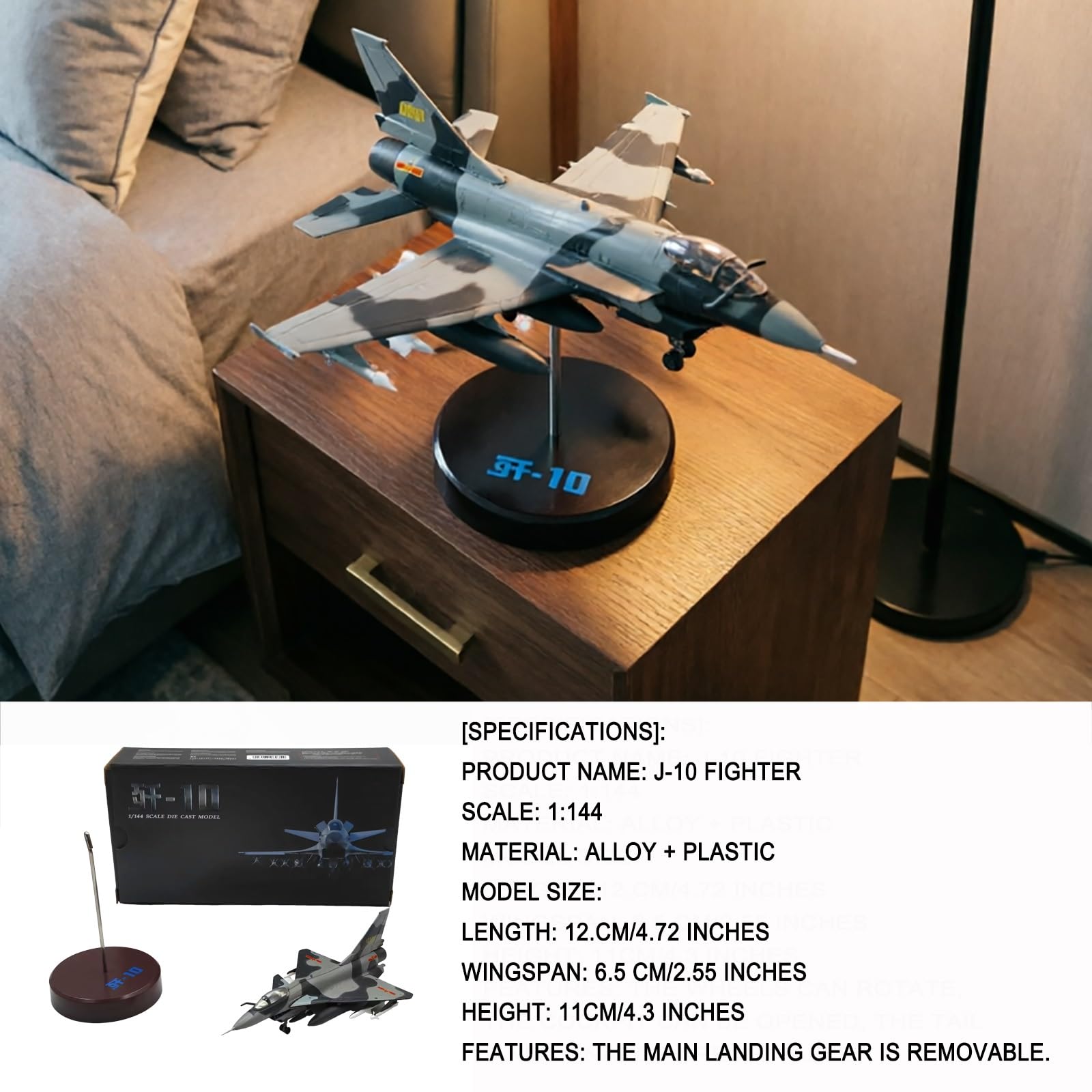 Modello aereo caccia militare pressofuso in lega J10 in scala 1:144 con espositore, regalo collezione realistico appassionati militari gli appassionati aviazione, perfetto for desktop