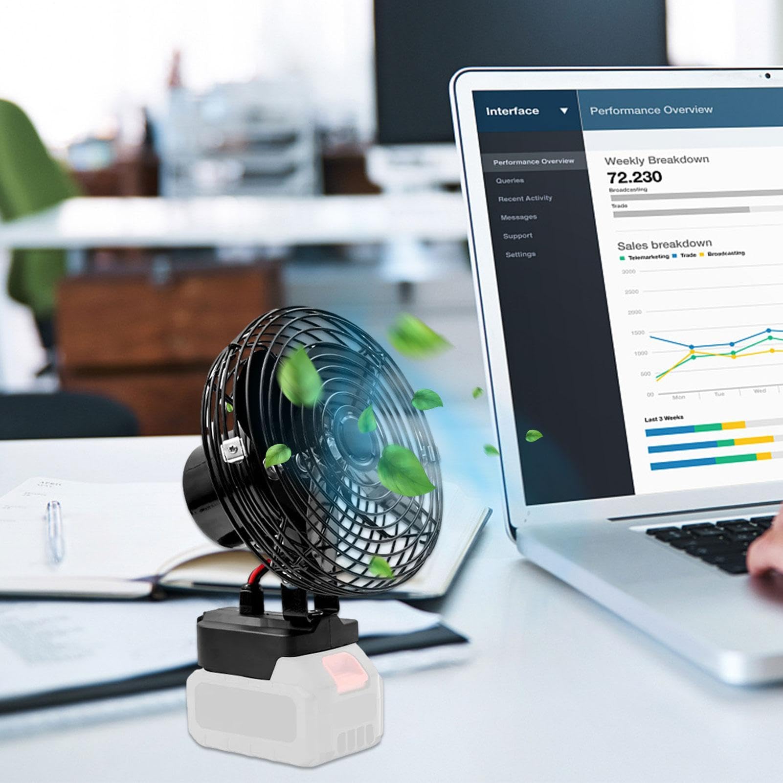 Ventilatore elettrico da tavolo, 15,24 cm, 21 V, funzionamento senza fili | postazioni di lavoro ad alta velocità del motore da 30 W, per camera da , ufficio, patio, barche, roulotte, per