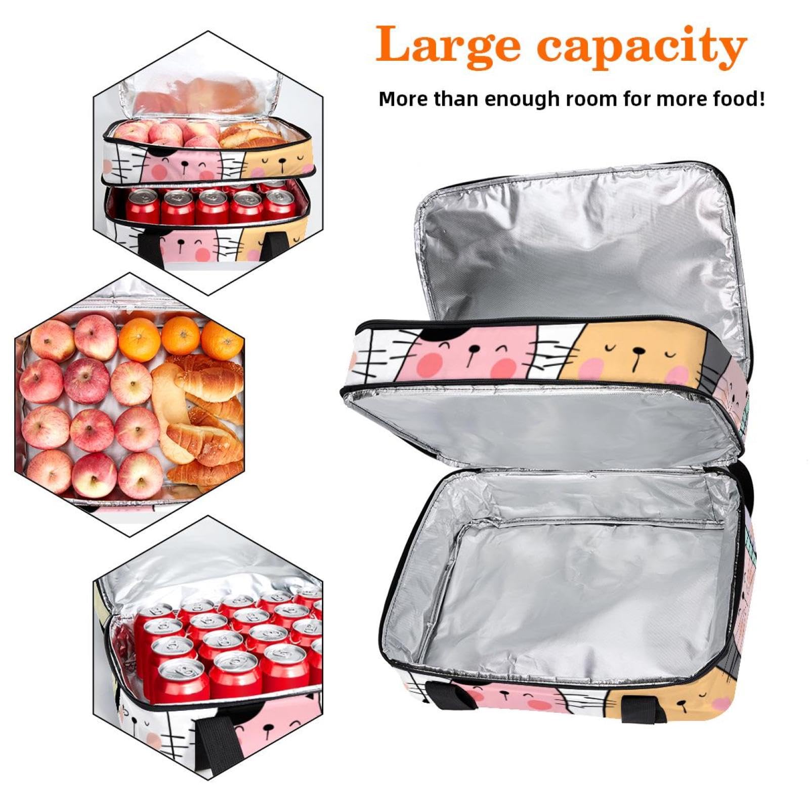 Grand sac à déjeuner isotherme pour homme et femme, double couche, étanche, étanche, réutilisable, sac fourre-tout pour le travail, l'école, le pique-nique, la plage, le camping, les voyages, motif