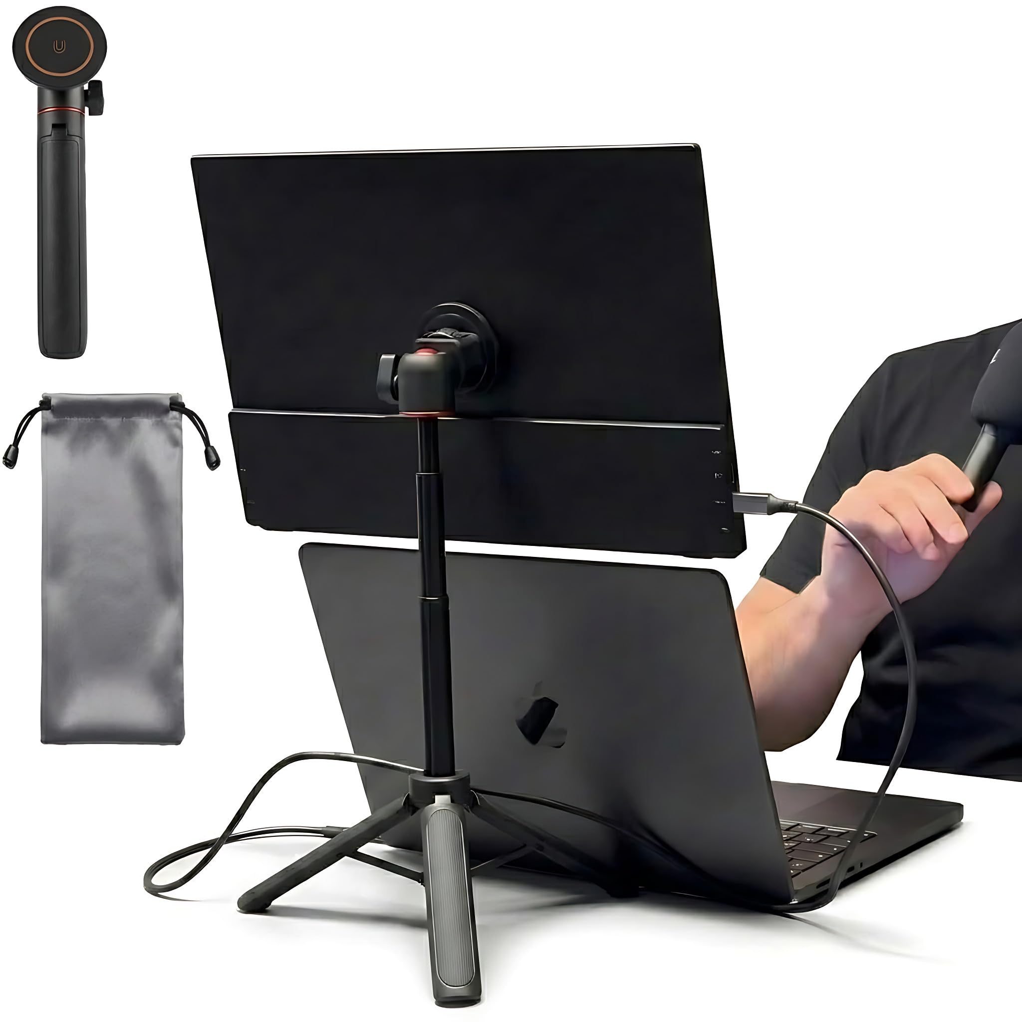 Supporto portatile da viaggio, treppiede magnetico in metallo regolabile in altezza per monitor portatile da 15,6 pollici, supporto verticale pieghevole per monitor e tablet/smartphone da