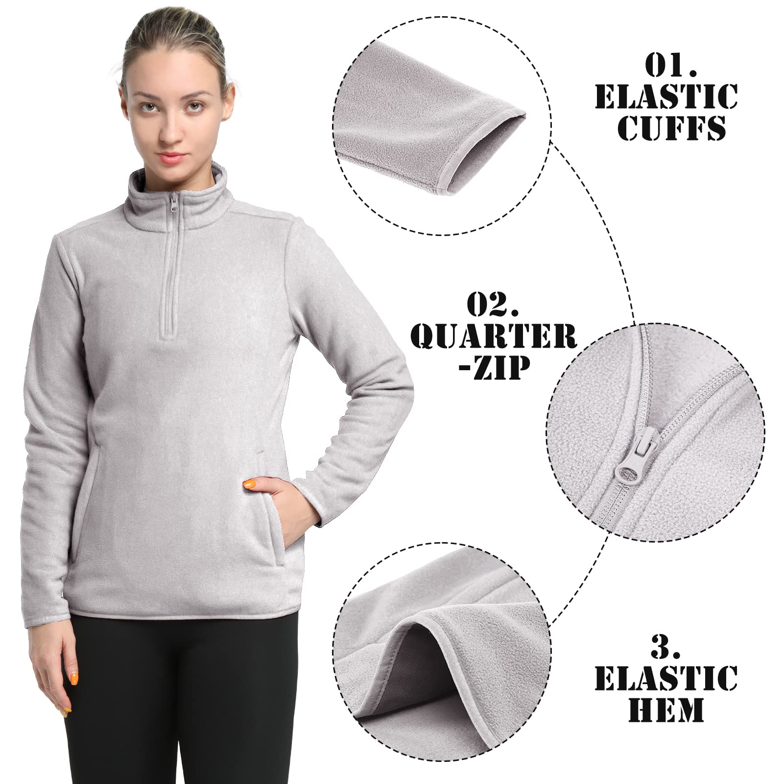 33,000ft Veste Polaire Femme 1/2 Zippé légère Chaude Manteau pour l’Hiver Sports Randonnée
