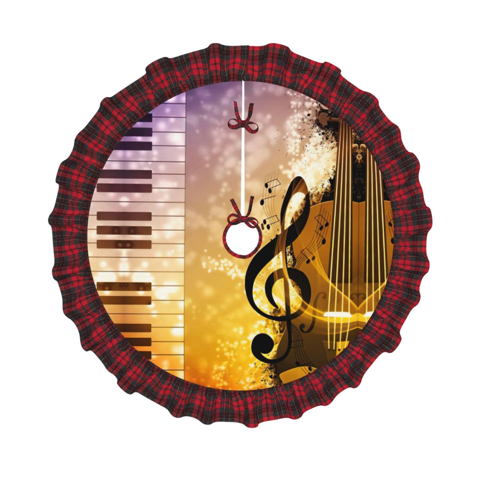 Tapis de sapin de Noël musique et piano avec bord écossais, cadeau idéal pour mélomane