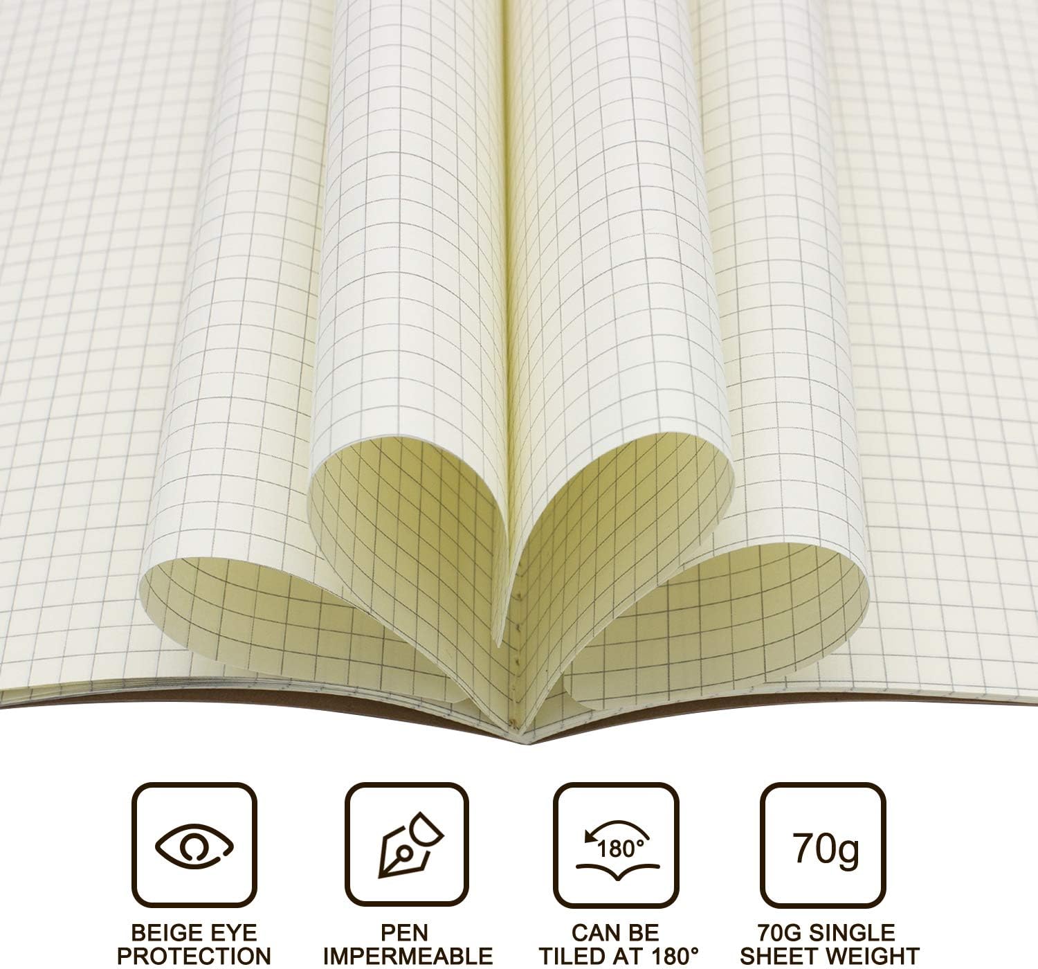 Teskyer 6 Pack Travel Journal, Squared Page Notebook Journals for Travelers - Kraft Brown Soft Cover - A5 Size - 210 mm x 140 mm - 60 Pages/ 30 Sheets