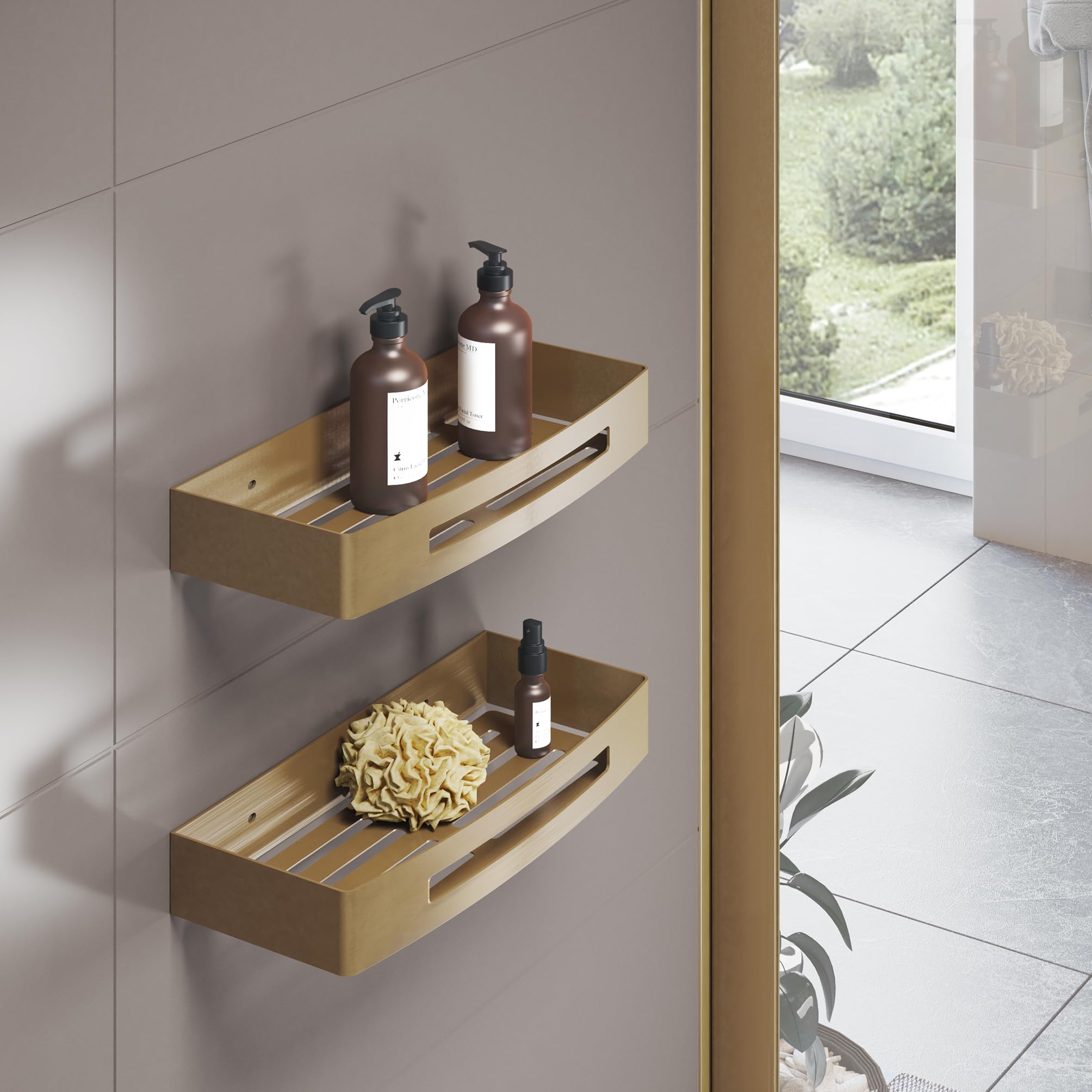 Gedy NERVA Cesta ducha, estante ducha, Acero inox AISI 304, Oro mate, 30 x 12,8 x 4,5