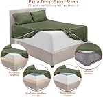 Hearth & Harbor Ensembles de Draps à Poche Profonde Supérieure, Ensemble de Draps de Lit de Luxe Doux de 6 Pièces S'adapte aux Matelas de 18 à 24 Pouces - Roi, Vert Olive