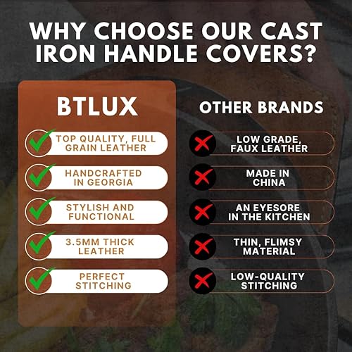 Miniatura 2 de Made in Georgia - Funda de mango de hierro fundido - Soporte de mango de cuero extra grueso resistente al calor para sartenes de hierro fundido y
